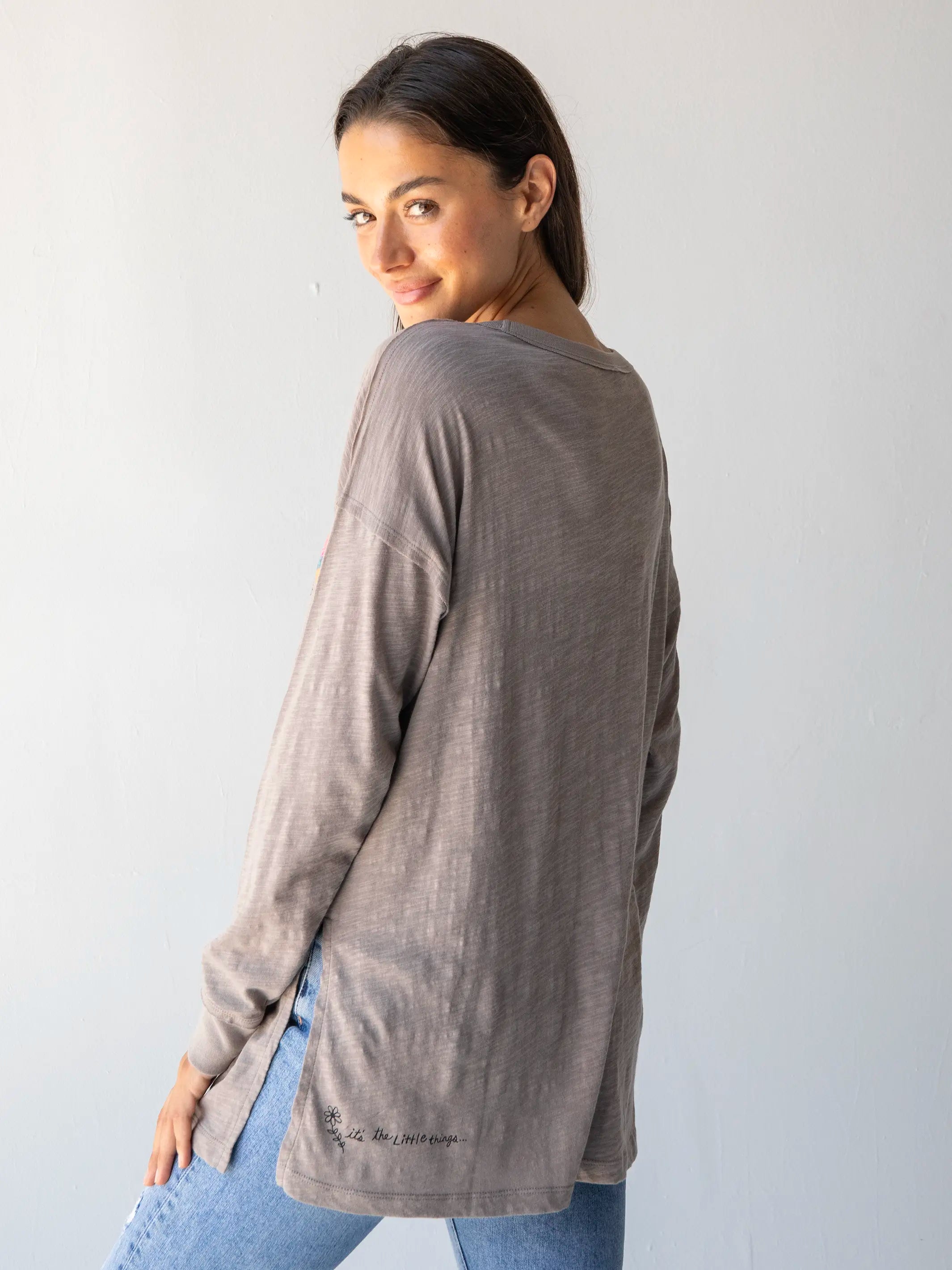 Oversized Cotton Doodle Tee - Ash