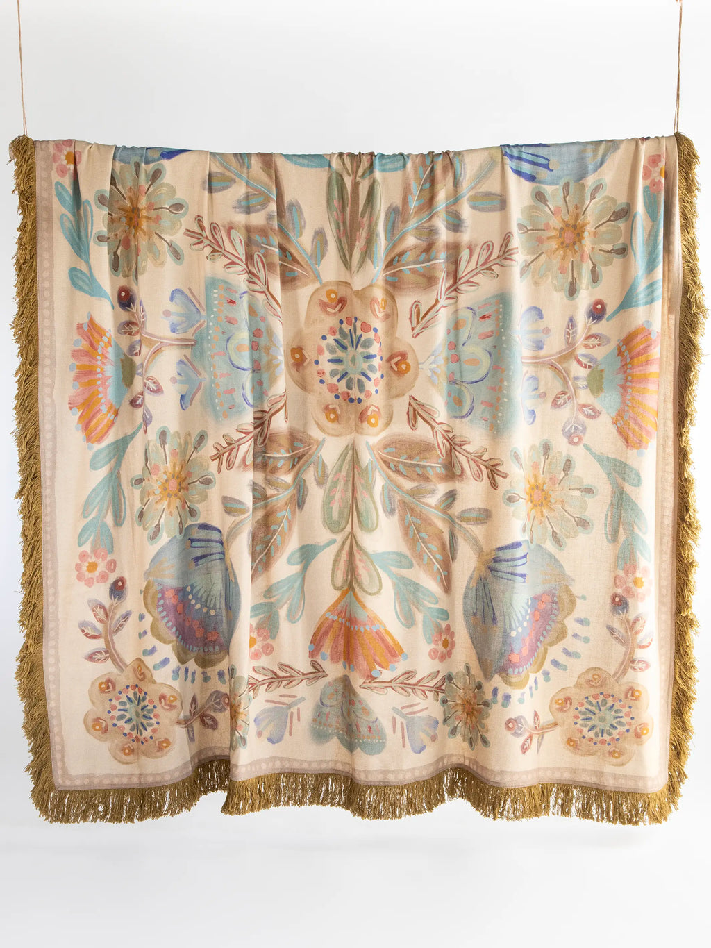 Boho Fringe Bedspread - Cream Mandala