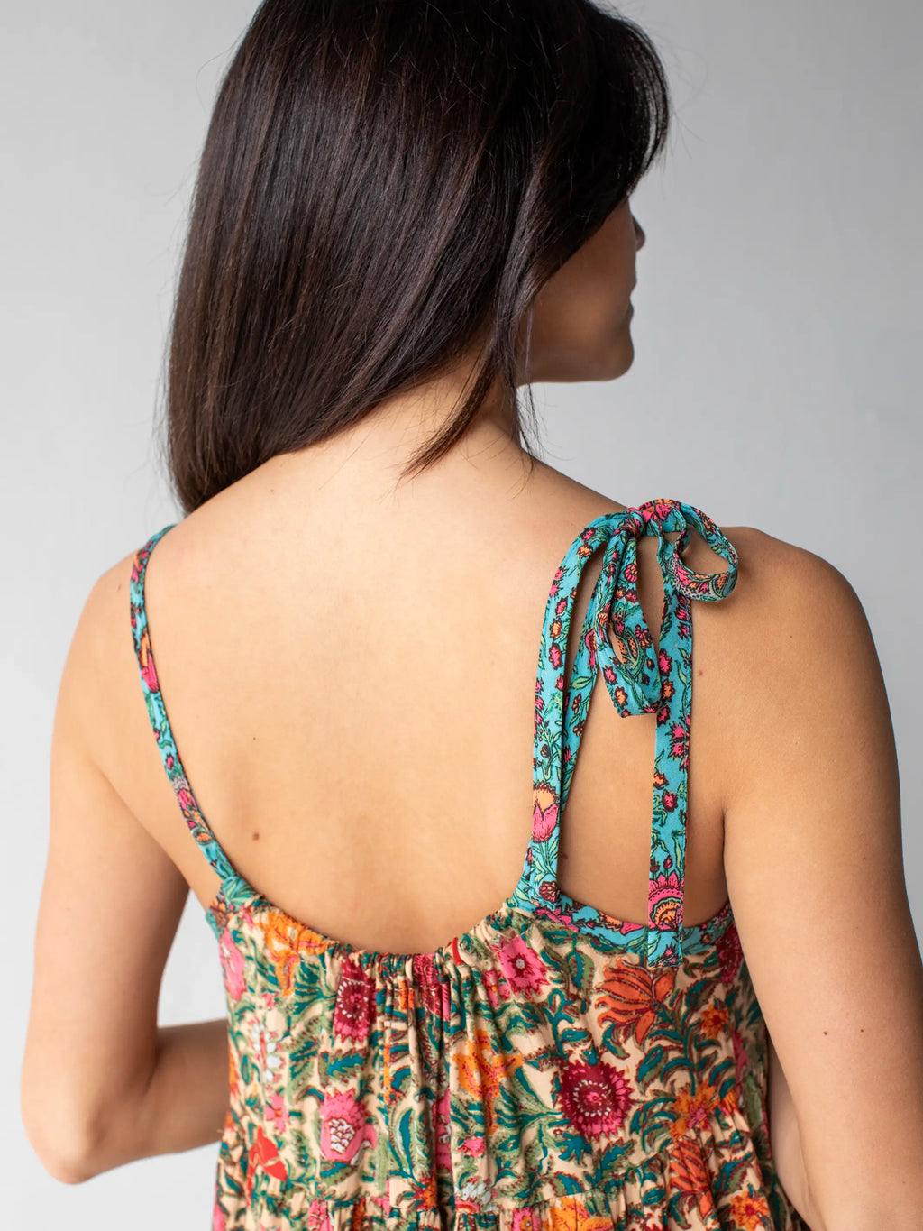 Maddie Mini Dress - Tan Pink Floral