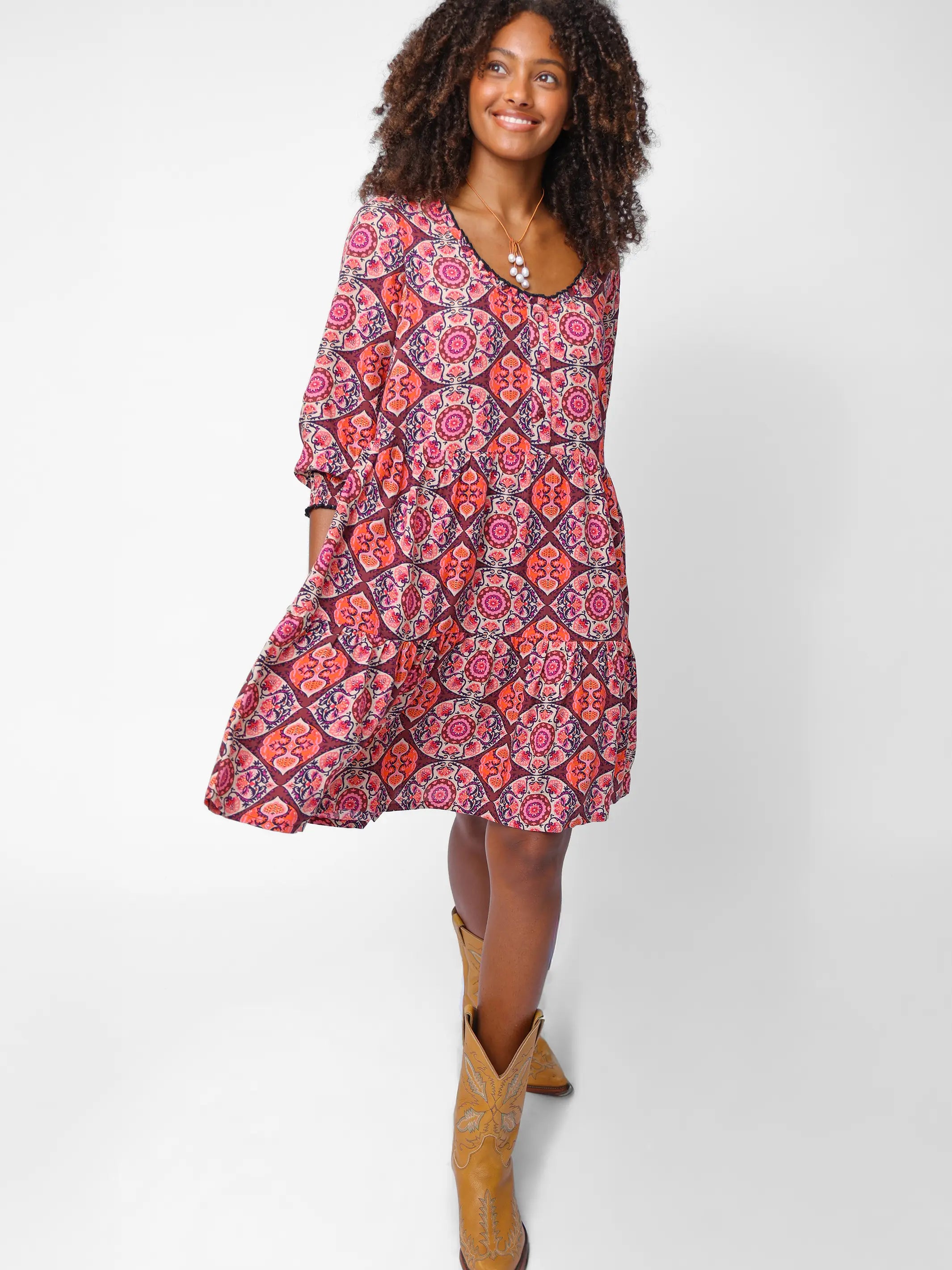 Alice Mini Dress - Orange Hourglass Medallion