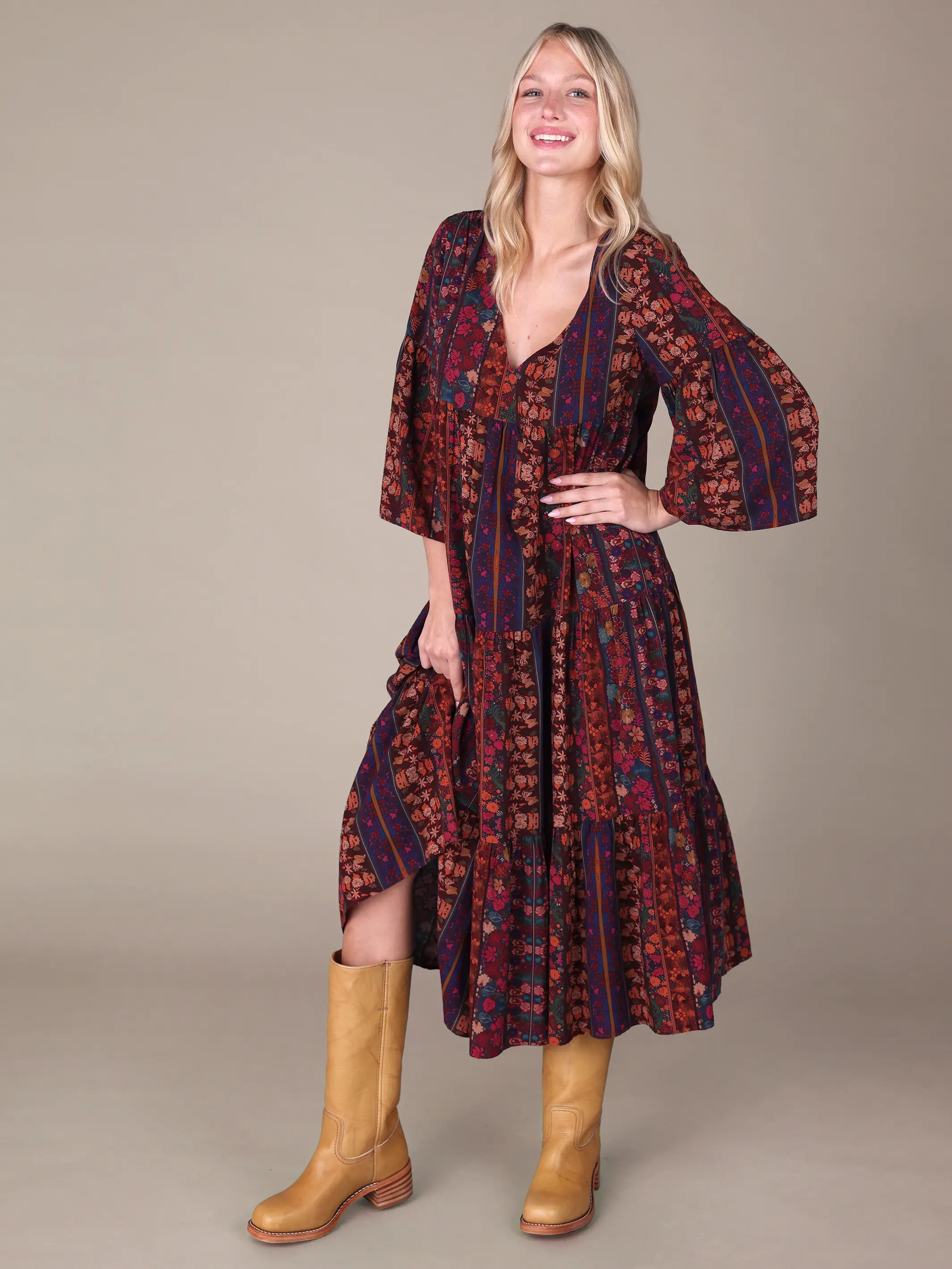 Charlotte Midi Dress -  Tropical Fuchsia Stripes