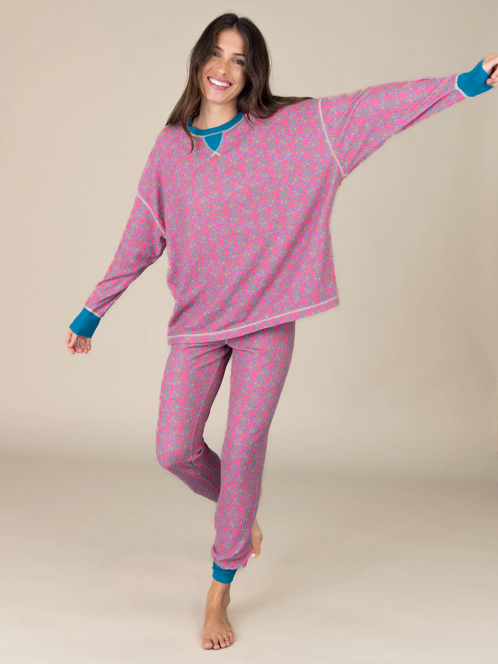 Mix & Match Waffle Pajama Top - Pink Floral Bundles