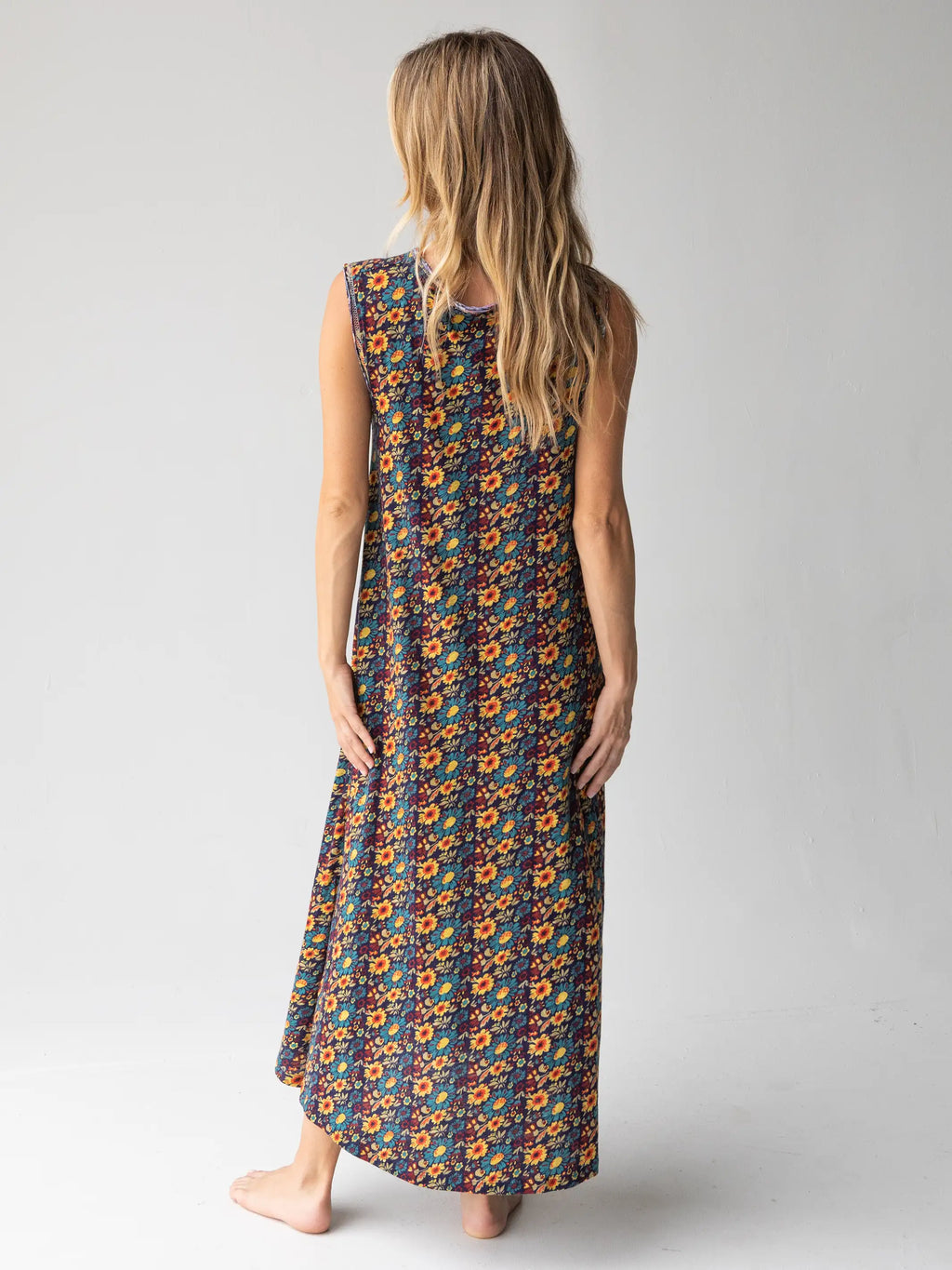 Hangout Cotton Midi Dress - Olive Navy Floral