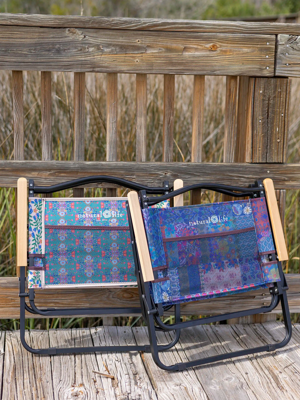 Portable Outdoor Folding Chair - Light Turquoise Flower