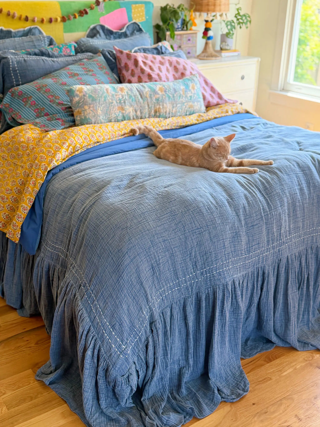 Cotton Ruffle Duvet Cover - Vintage Blue