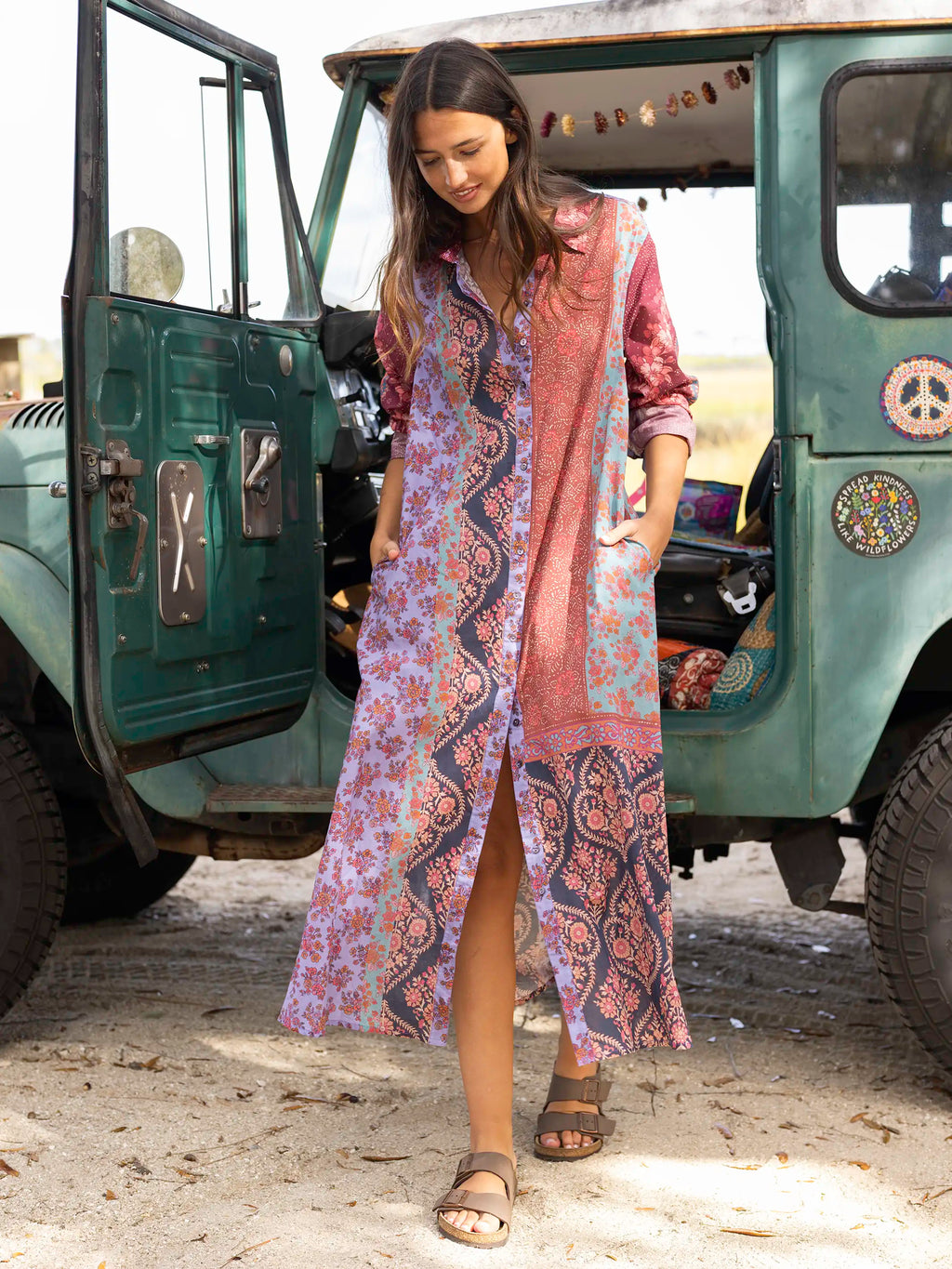 Drew Cotton Gauze Shirt Dress - Red Patchwork