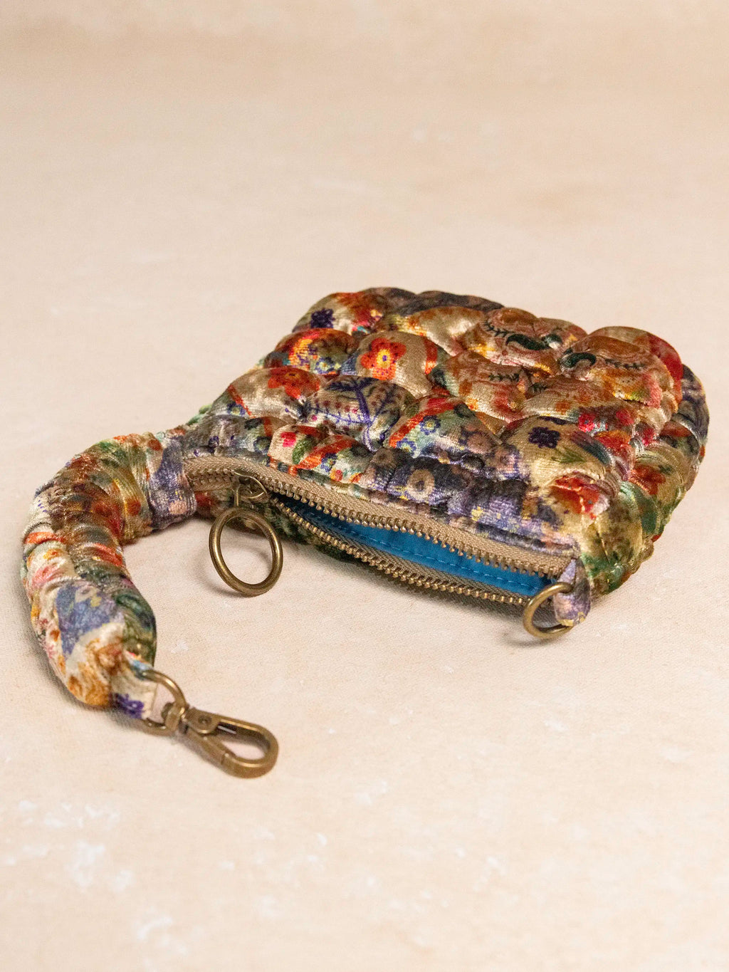 Puffy Velvet Mini Clip-On Pouch - Mandala Folk Patchwork
