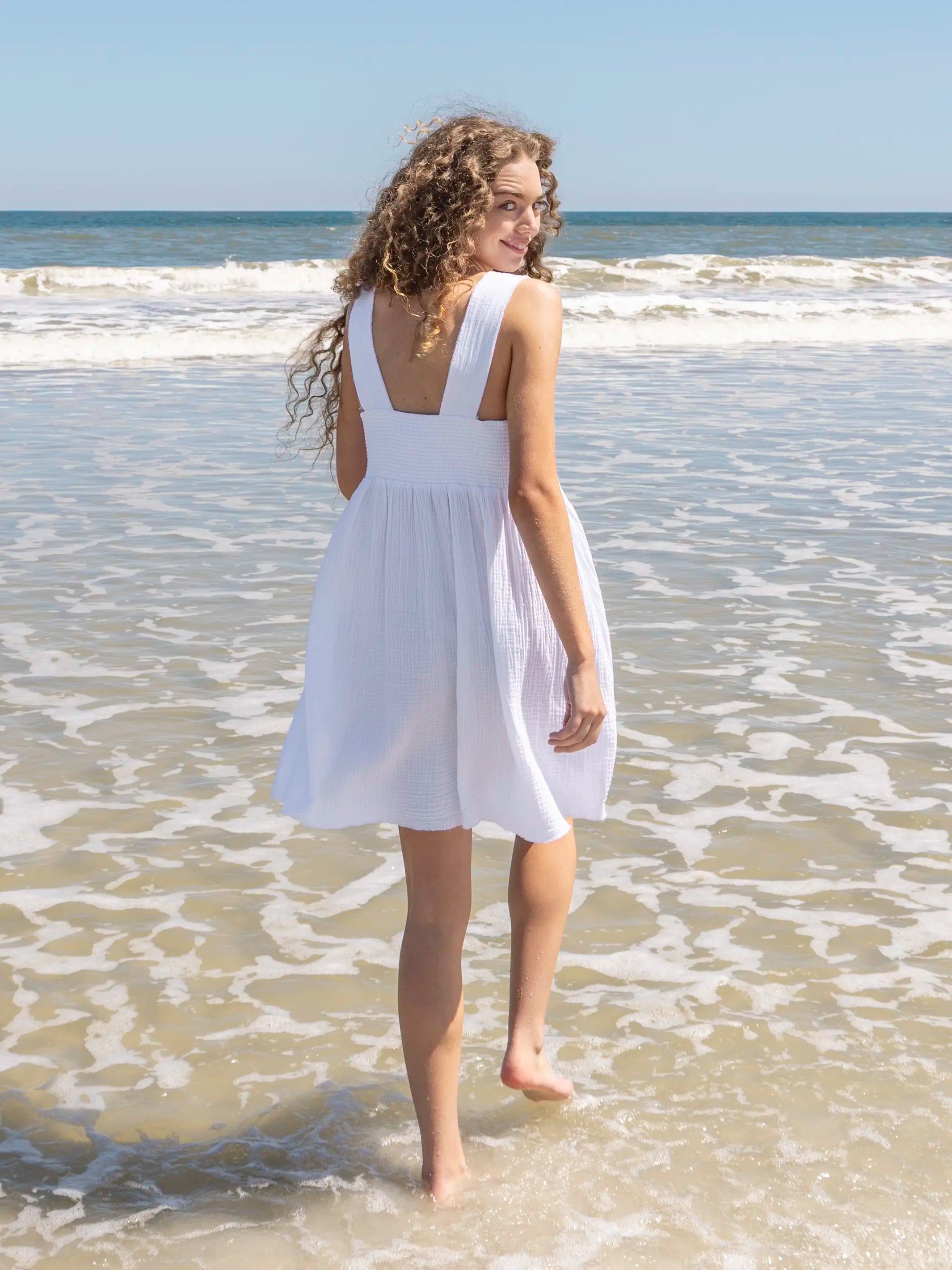 Tricia Mini Dress - White Cotton Gauze