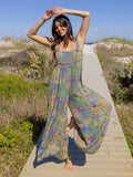 Gabi Jumpsuit - Blue Watercolor Patchwork