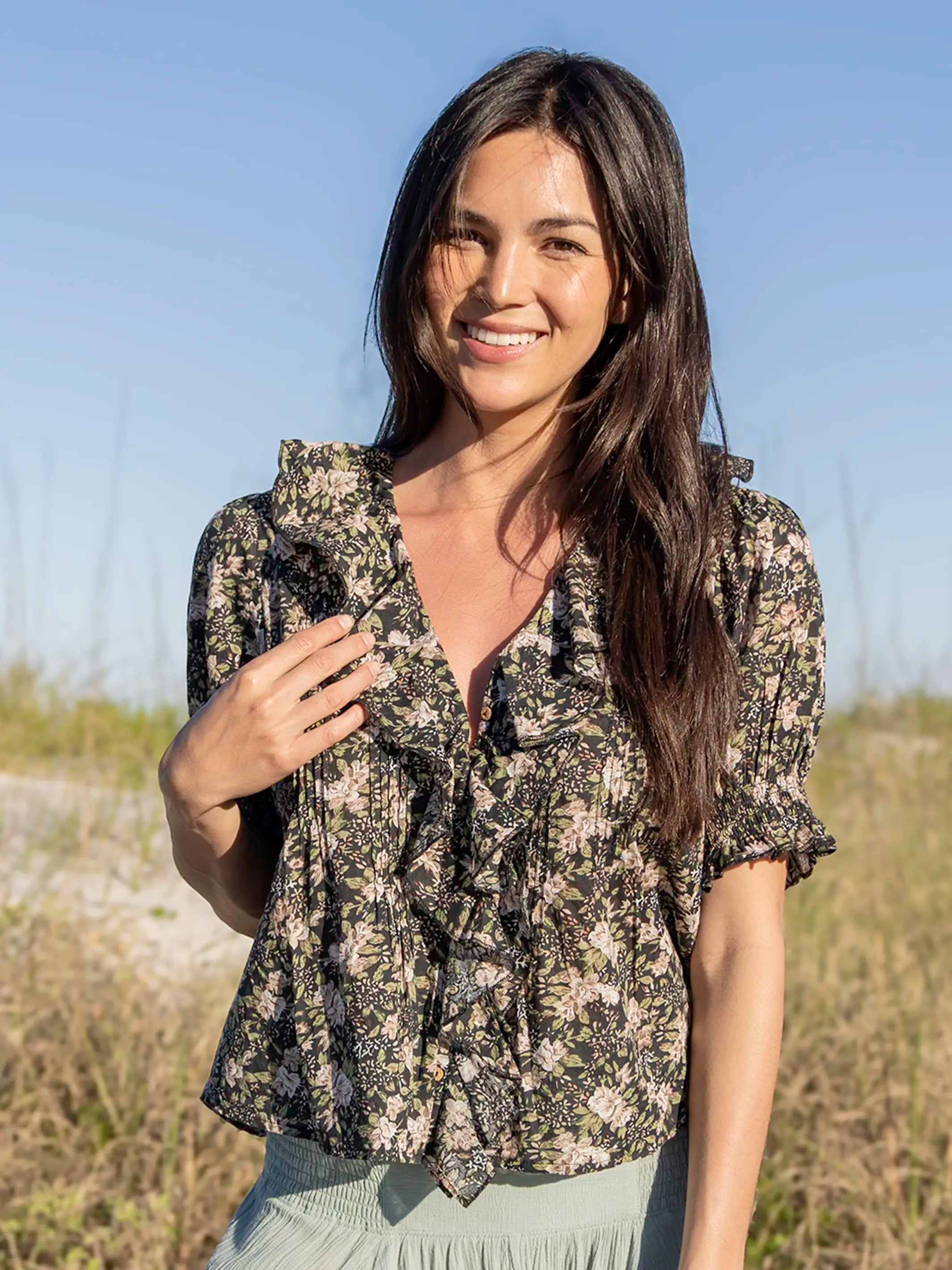 My Favorite Cotton Top - Black Flung Floral