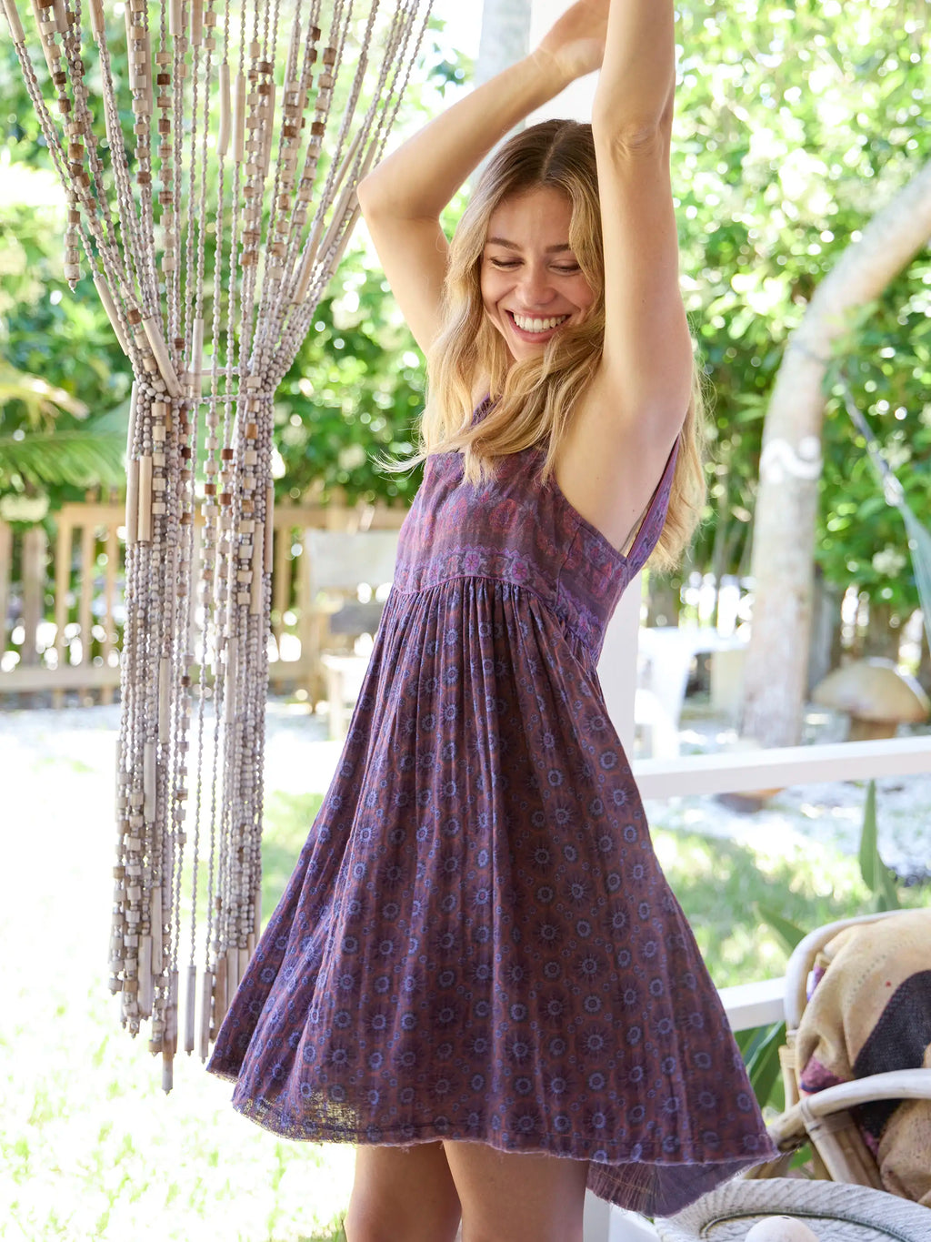 Tricia Reversible Cotton Gauze Dress - Medallion Eggplant Sunburst