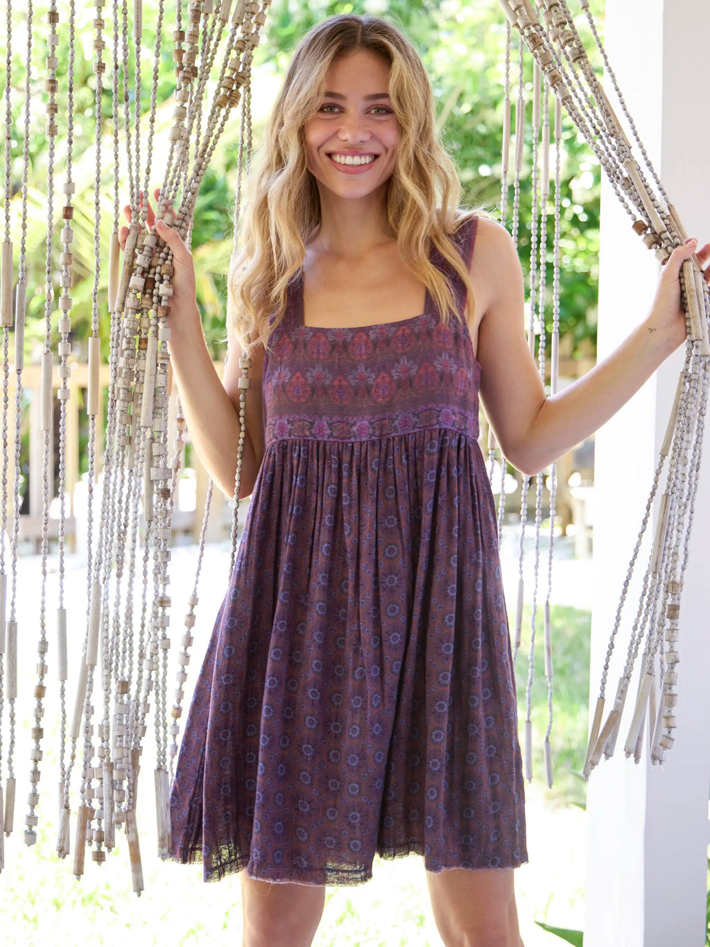 Tricia Reversible Cotton Gauze Dress - Medallion Eggplant Sunburst
