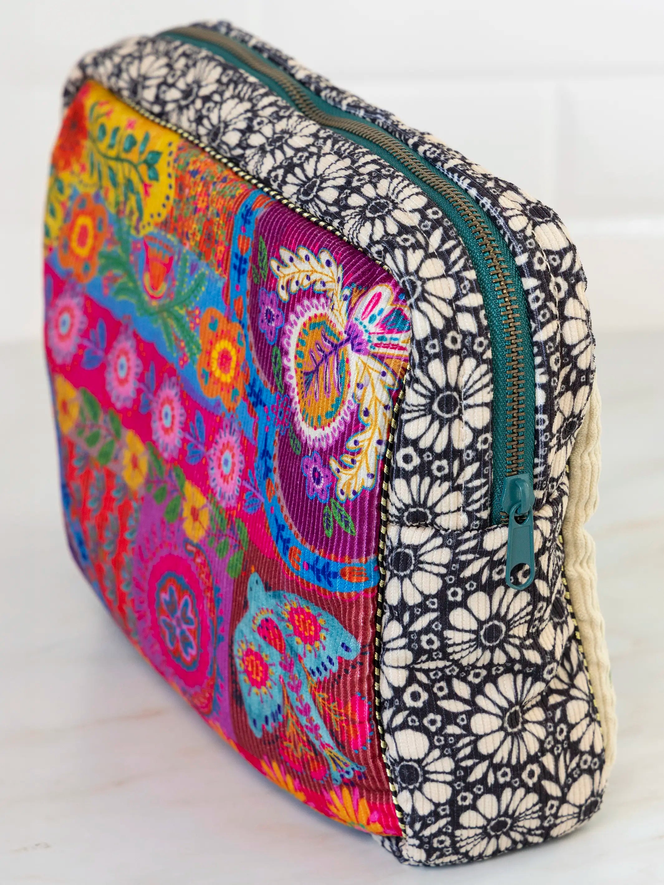 Embroidered Corduroy Cosmetic Pouch - Love