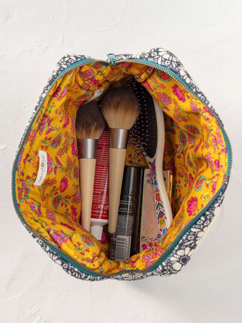 Embroidered Corduroy Cosmetic Pouch - Love