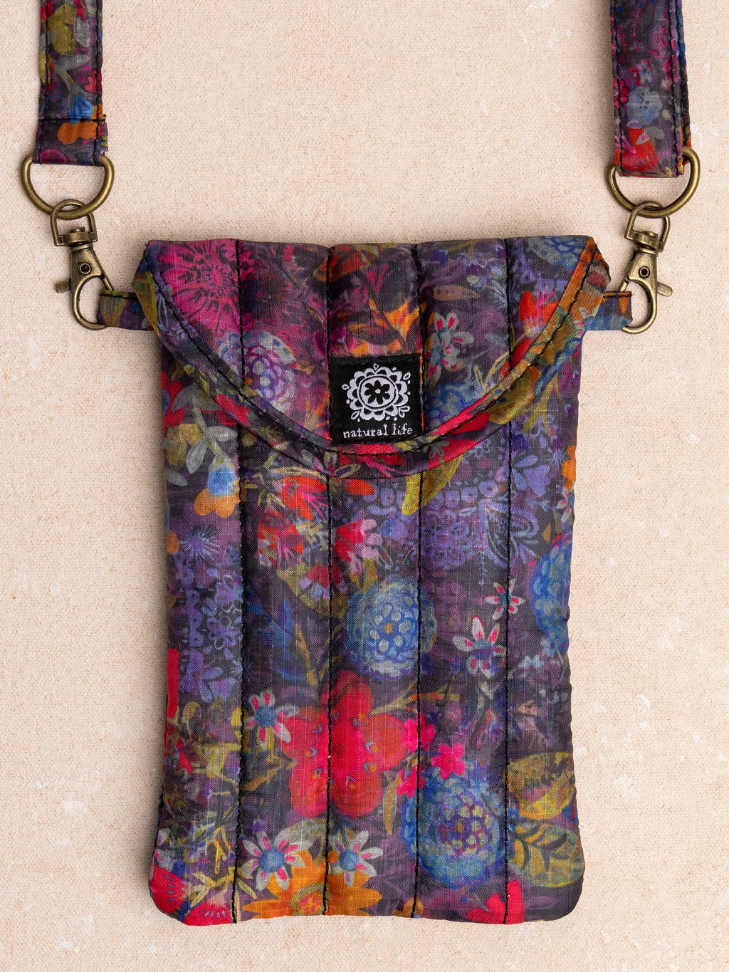Puffy Phone Pouch - Dark Floral Garden