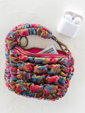 Puffy Velvet Mini Clip-On Pouch - Teal Pink Floral Velvet