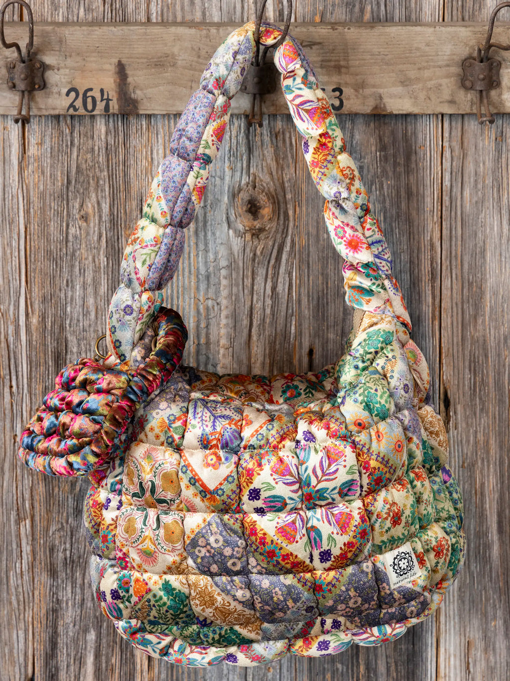 Puffy Velvet Mini Clip-On Pouch - Teal Pink Floral Velvet