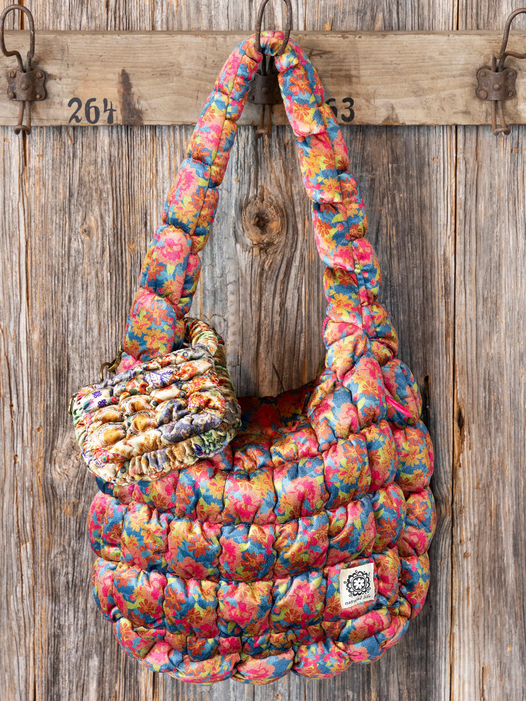 Puffy Velvet Mini Clip-On Pouch - Mandala Folk Patchwork