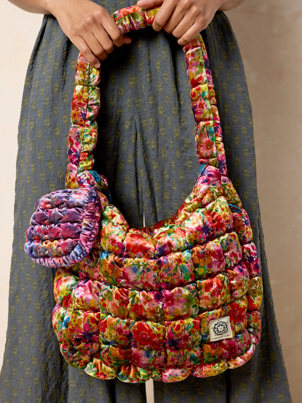 Puffy Velvet Fit-It-All Bag - Large Bright Floral Garden