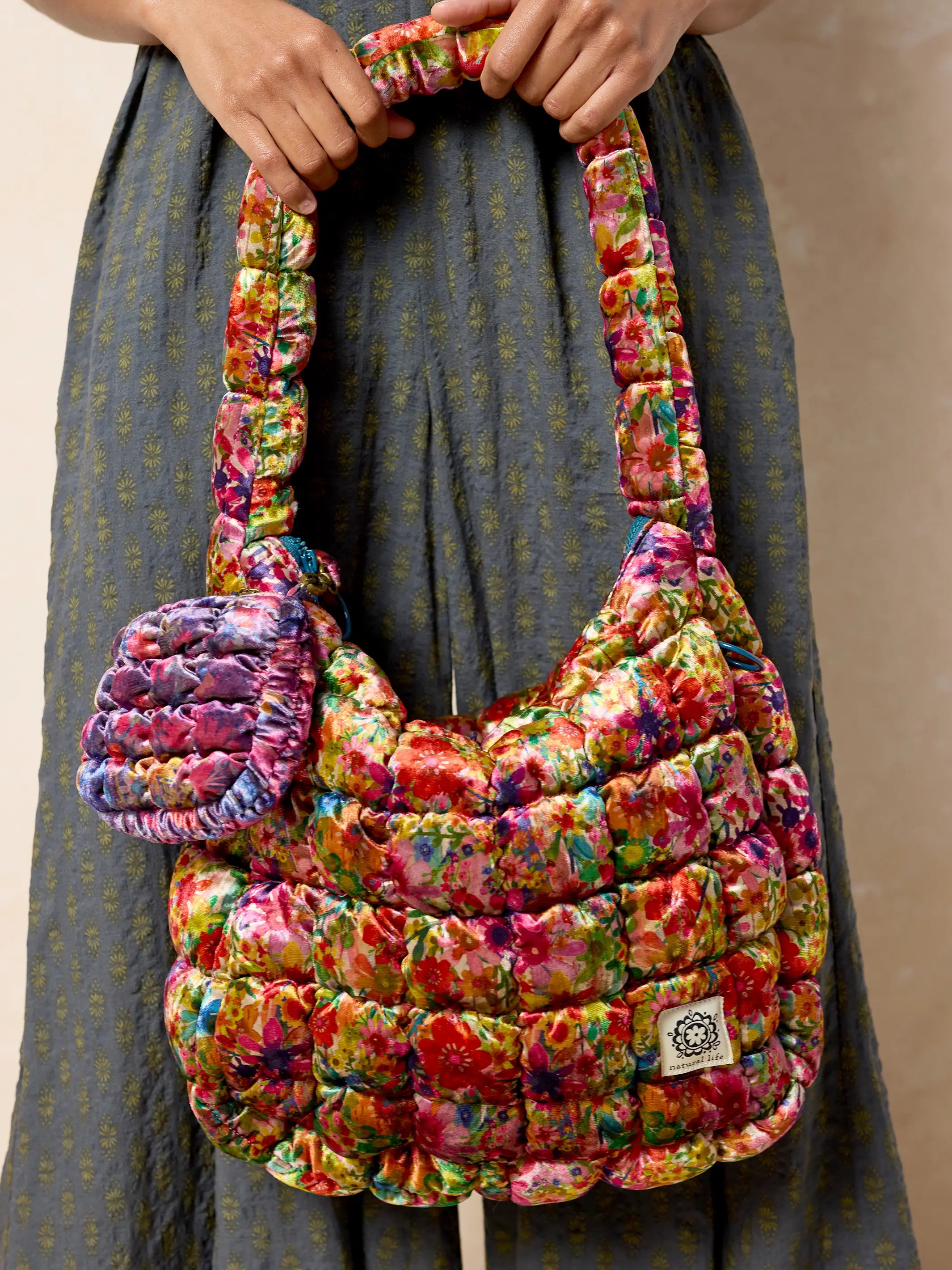 Puffy Velvet Fit-It-All Bag - Large Bright Floral Garden
