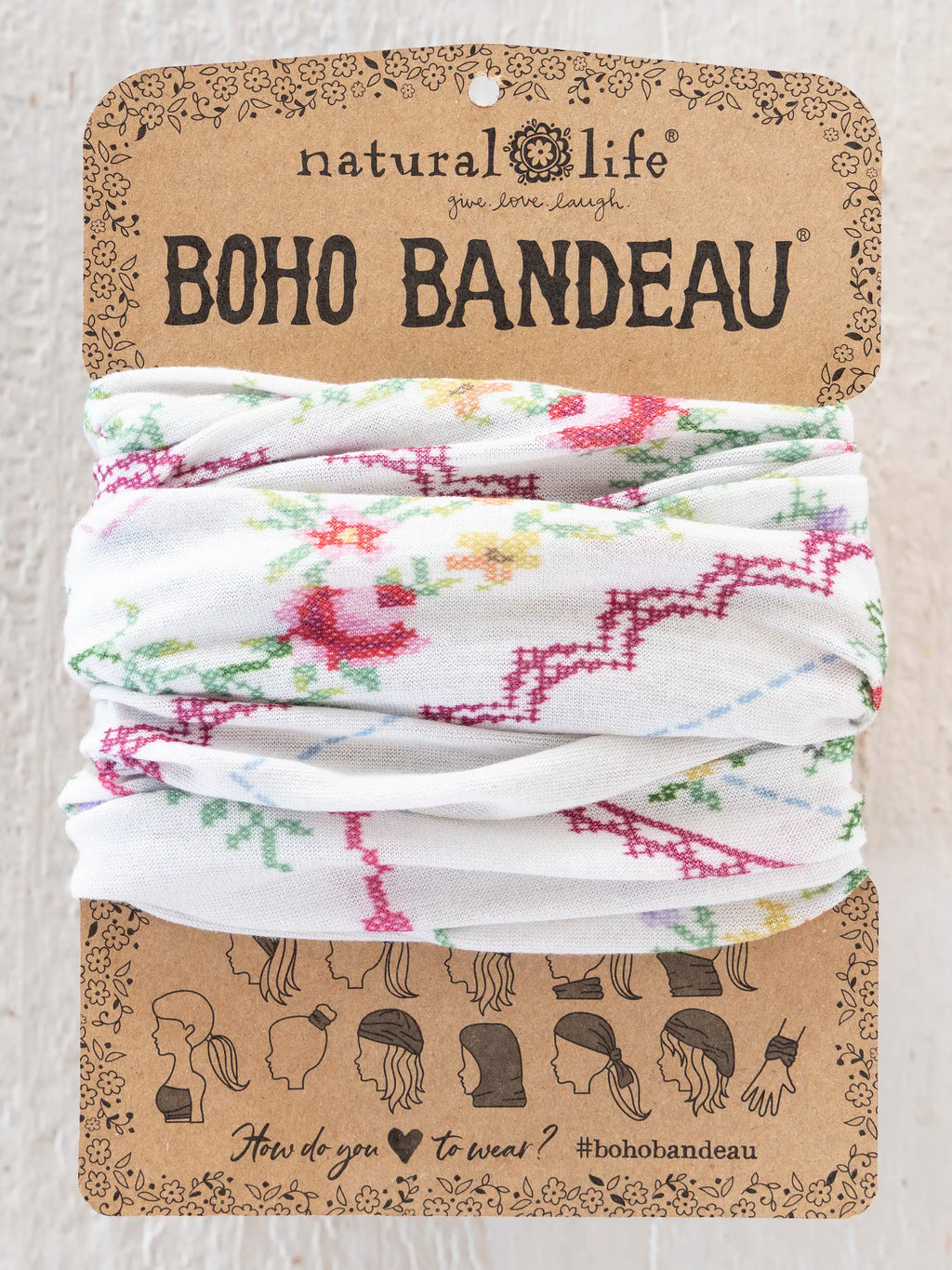 Full Boho Bandeau® Headband - Heirloom Cross Stitch Ivory