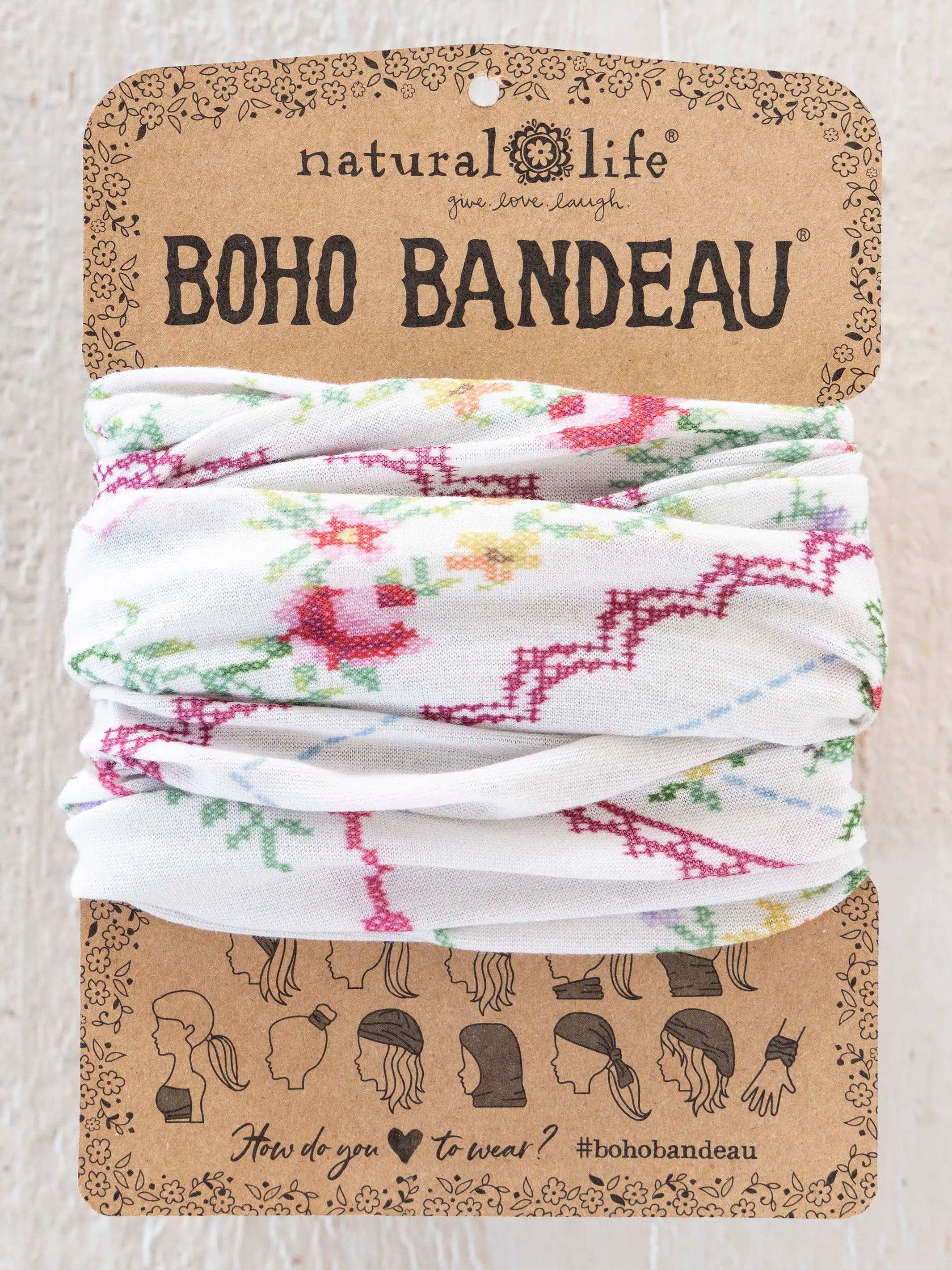 Full Boho Bandeau® Headband - Heirloom Cross Stitch Ivory