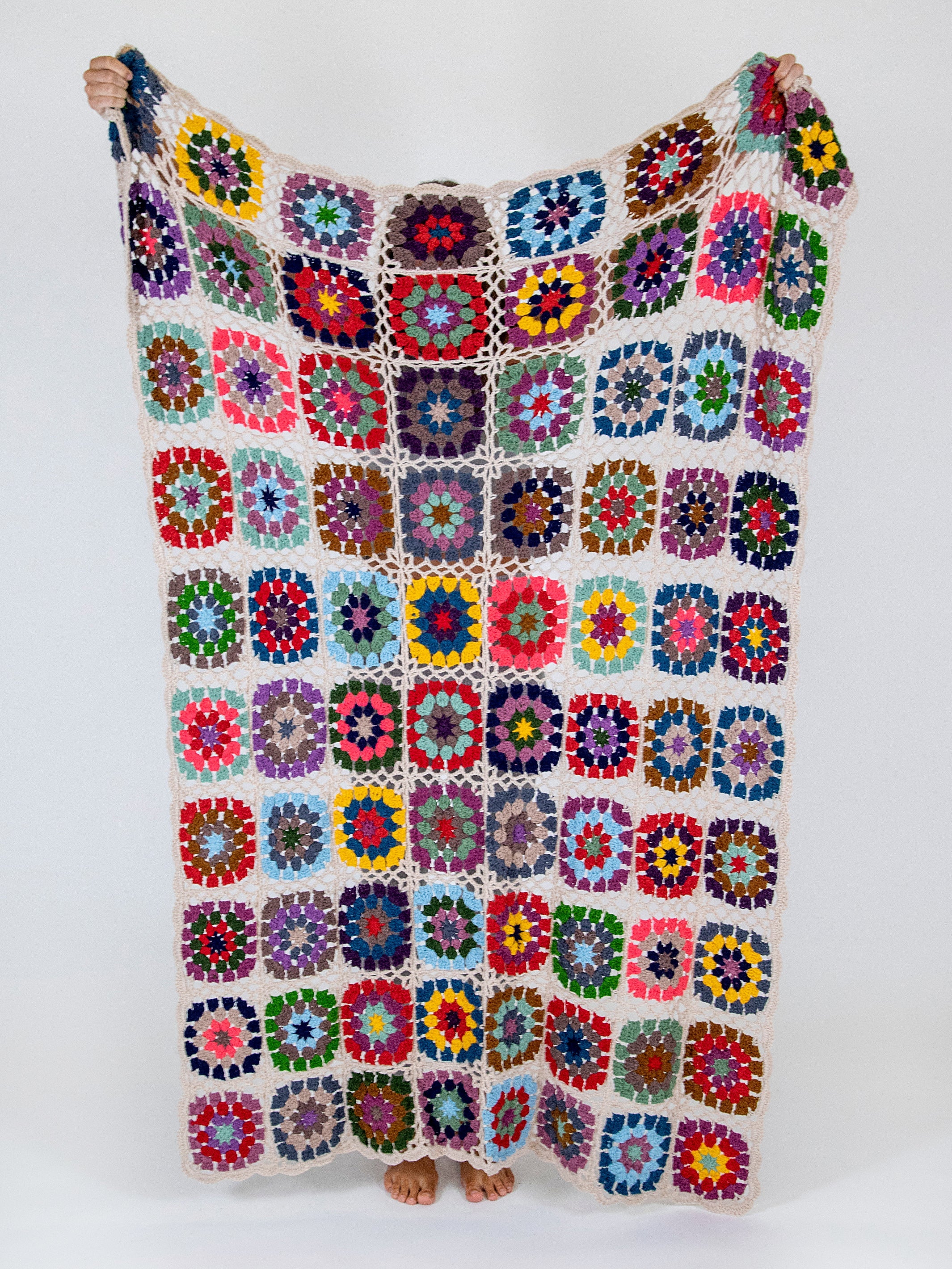 Granny Square Crochet Throw Blanket - Multicolored