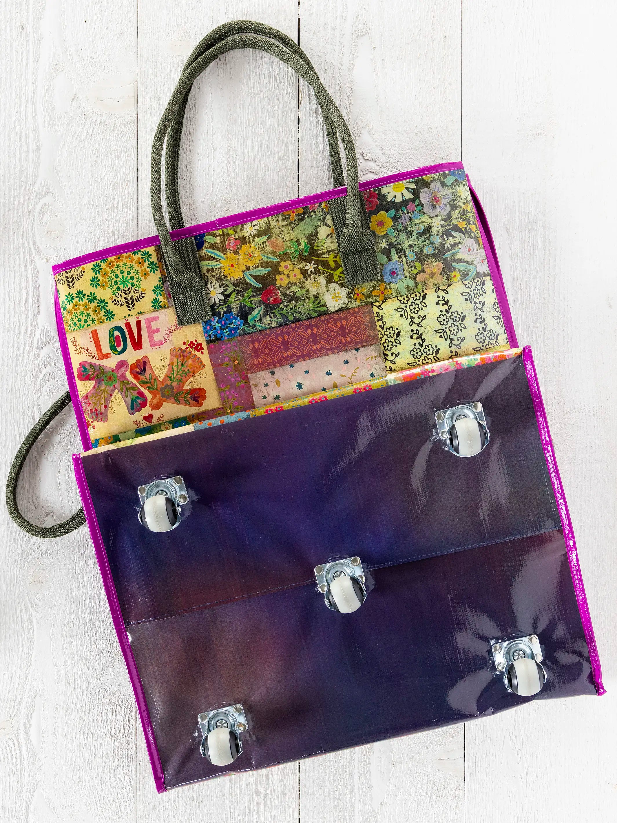 Rolling Tote Bag - Patchwork Chirps