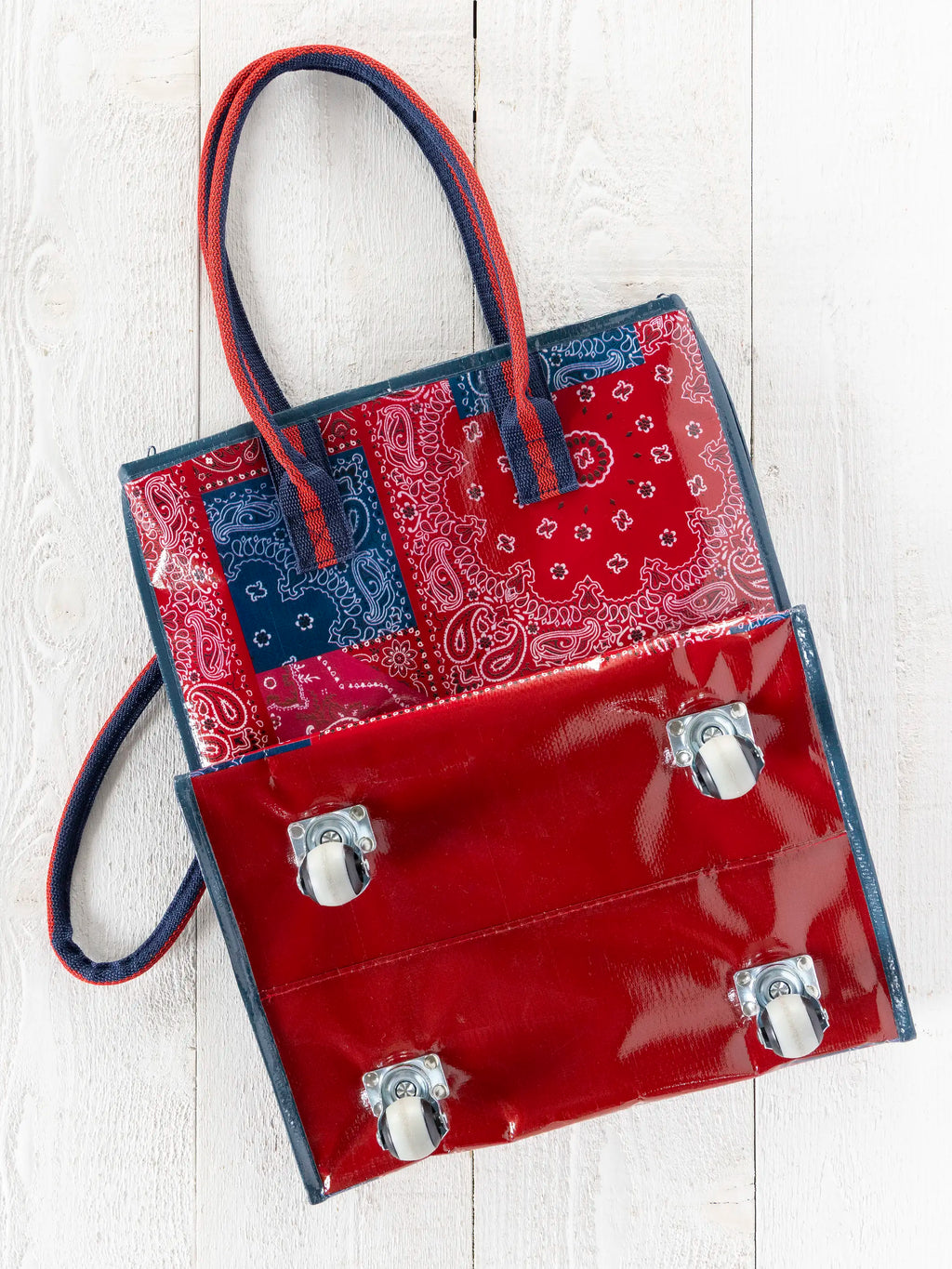 Rolling Tote Bag - Bandana Patchwork Red