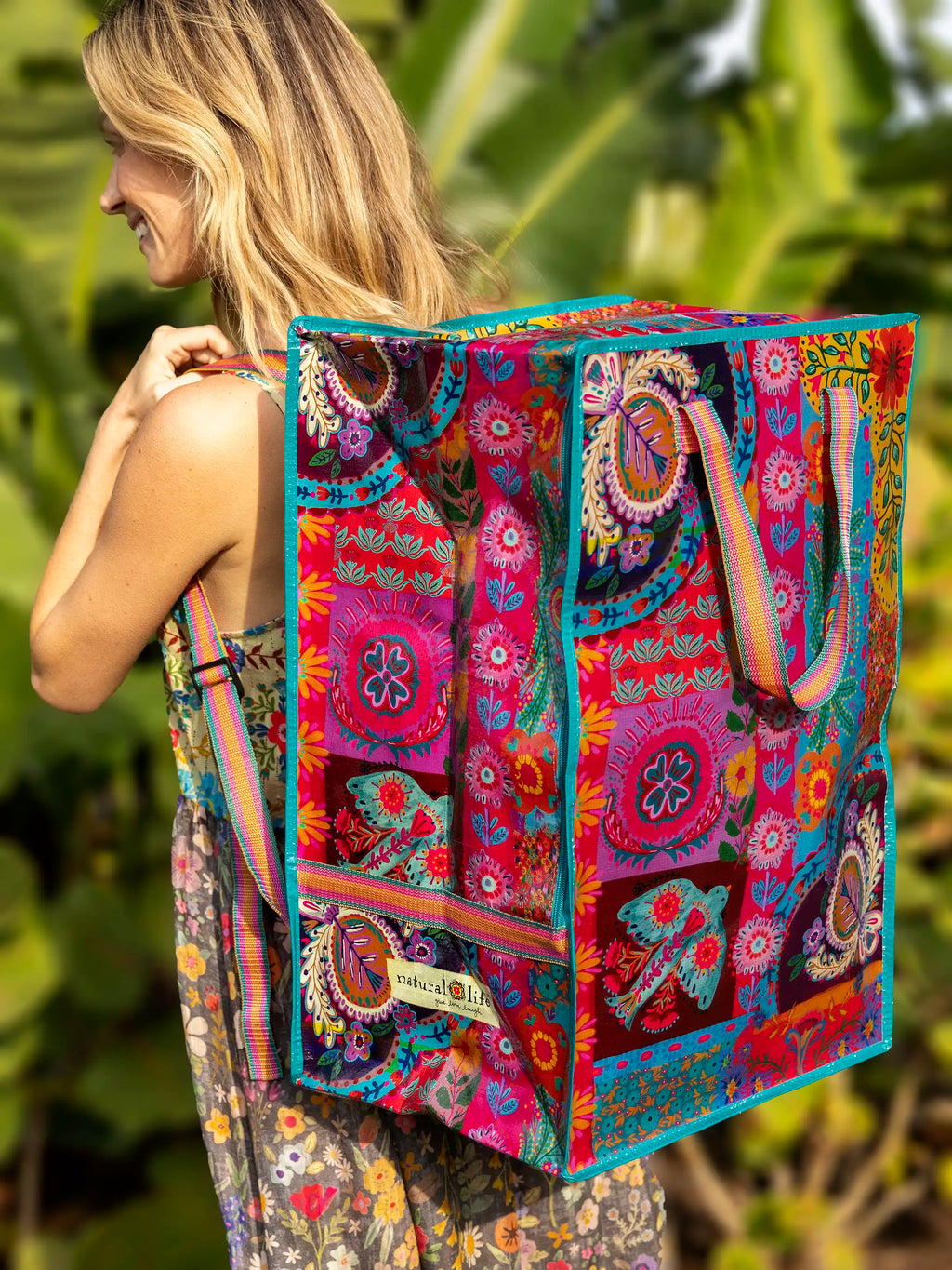 XL Backpack Tote Bag - Magenta Patchwork
