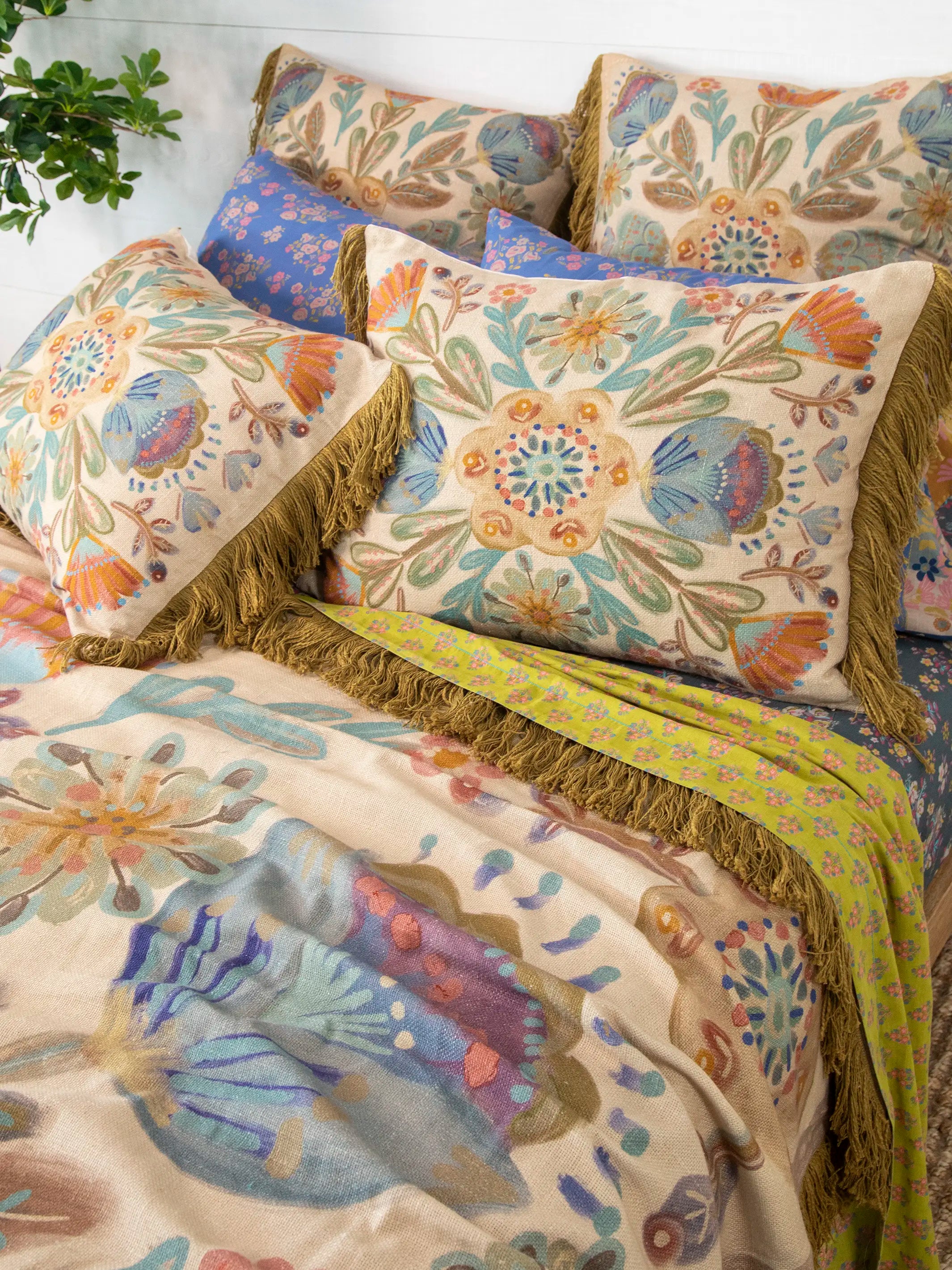 Boho Fringe Shams, Set of 2 - Cream Mandala