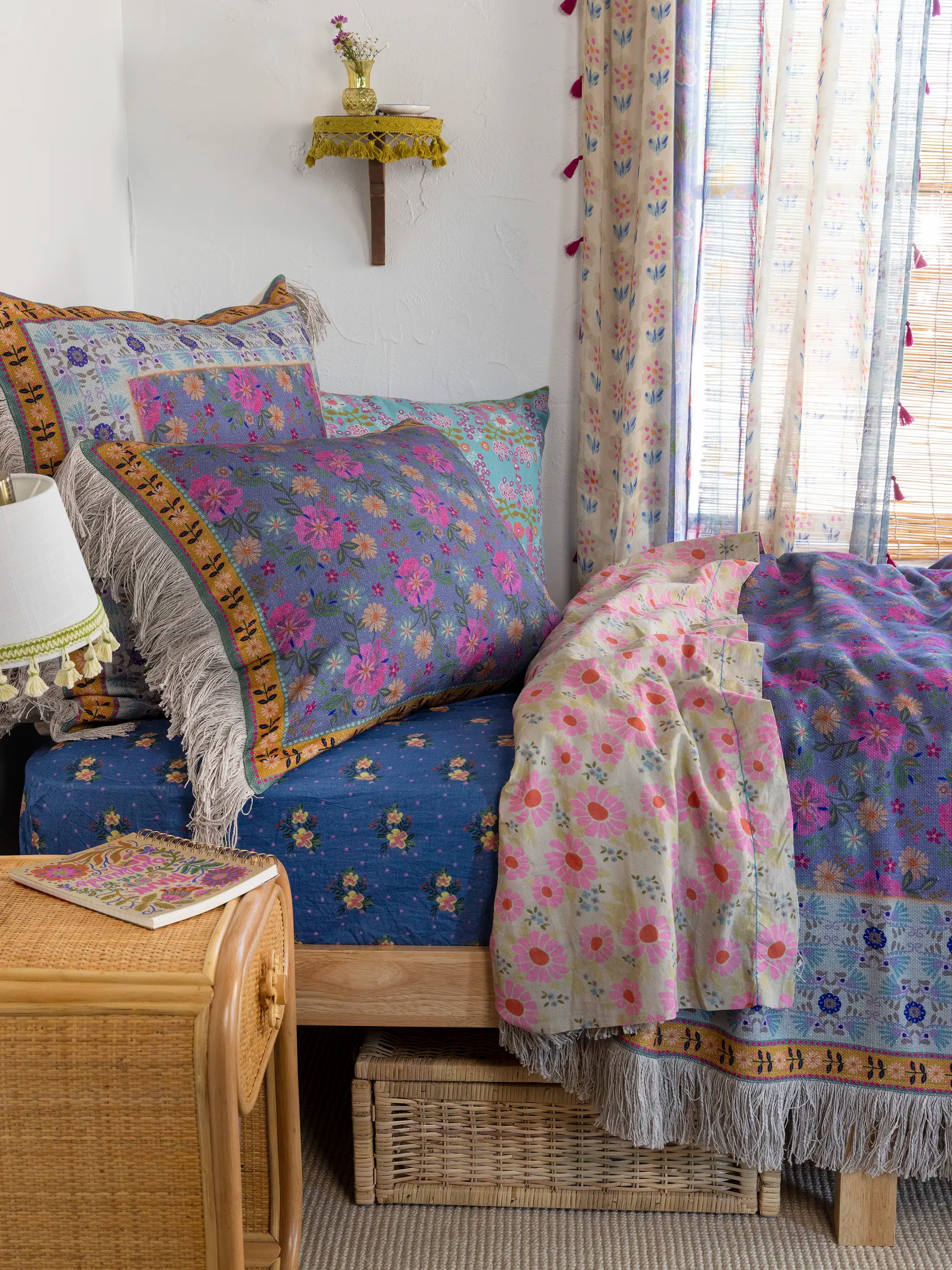 Mix & Match Cotton Fitted Sheet - Blue Nora