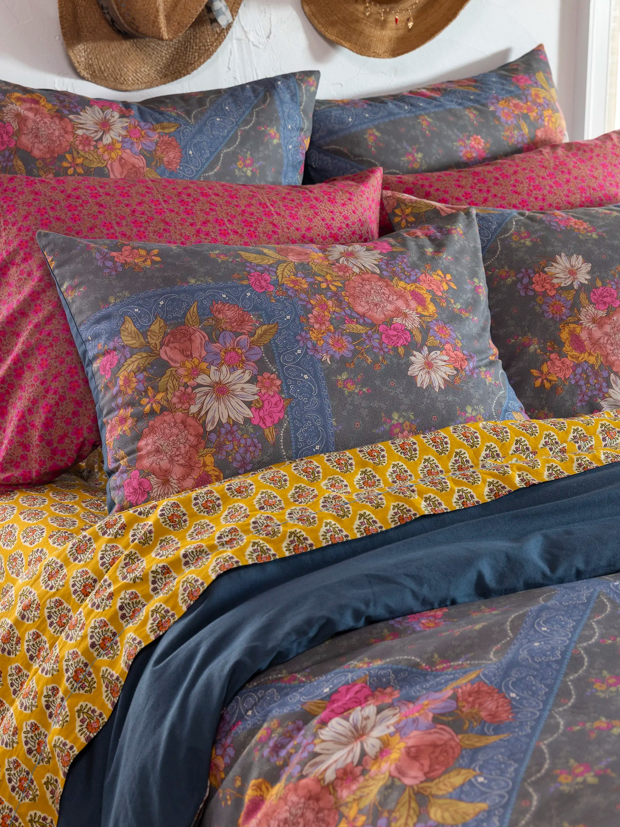 Catalina Cotton Shams, Set of 2 - English Garden Charcoal