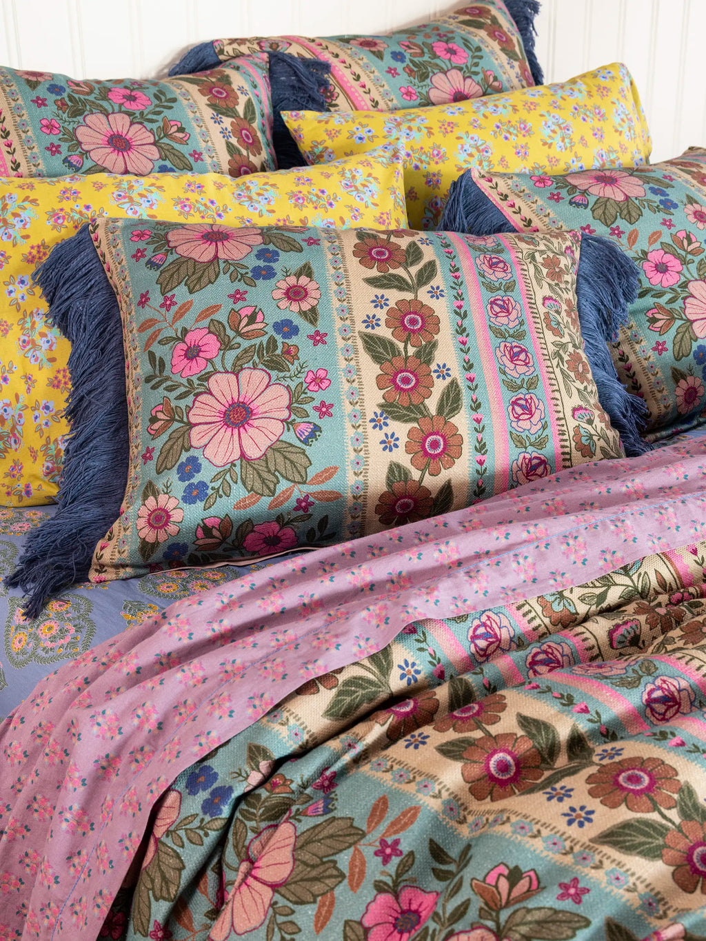 Boho Fringe Shams, Set of 2 - Florence Border