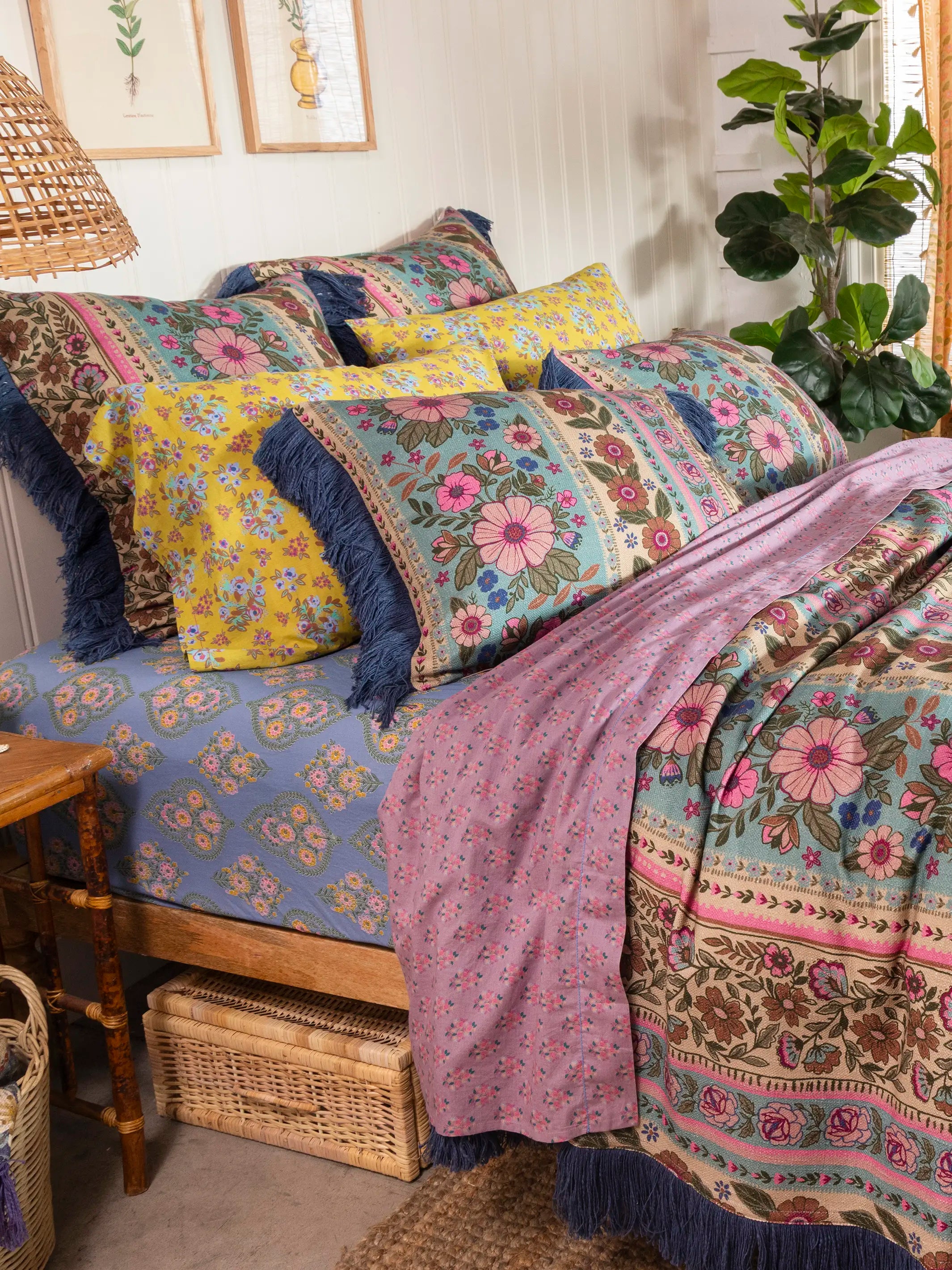 Boho Fringe Shams, Set of 2 - Florence Border
