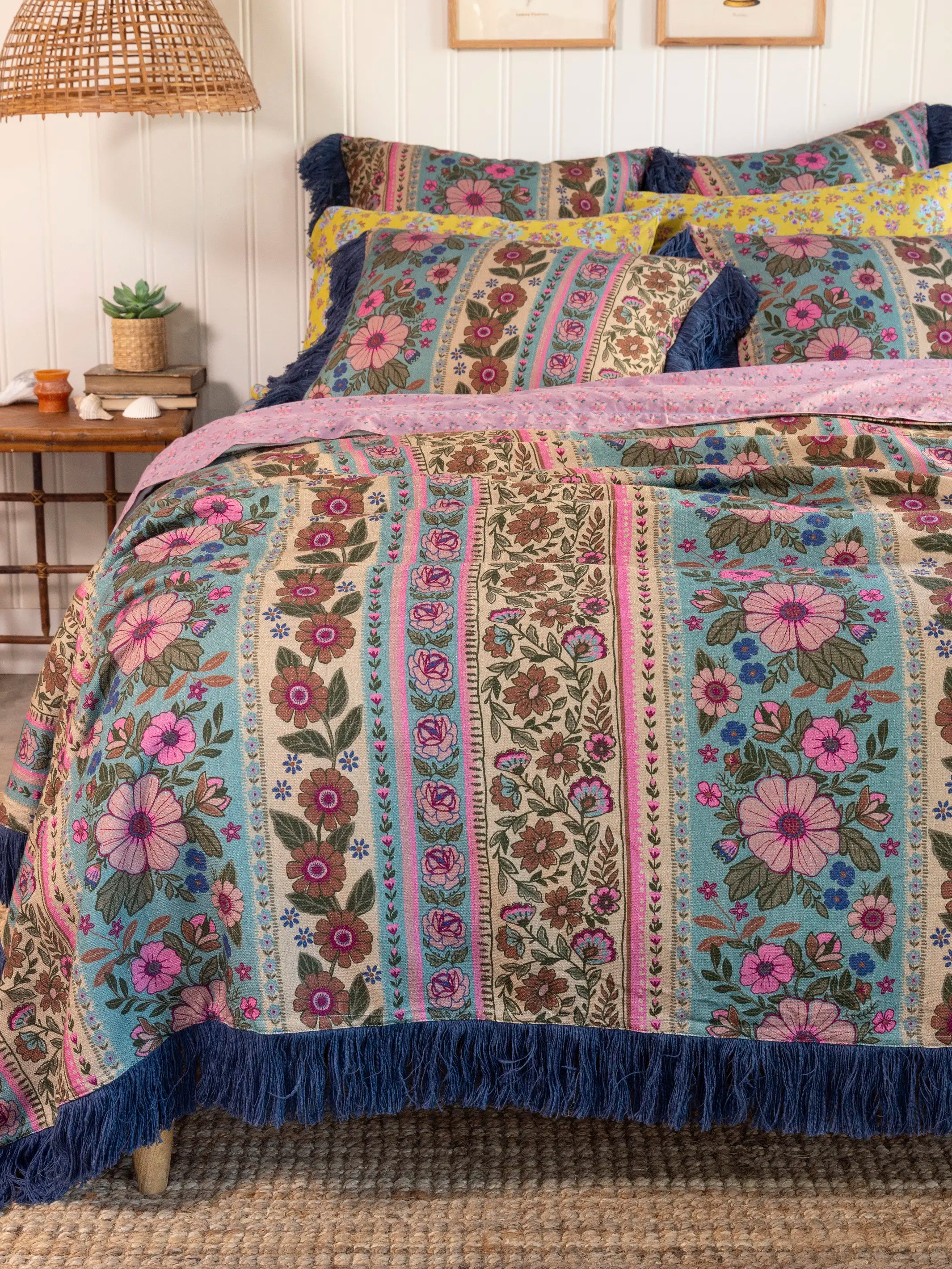 Boho Fringe Shams, Set of 2 - Florence Border