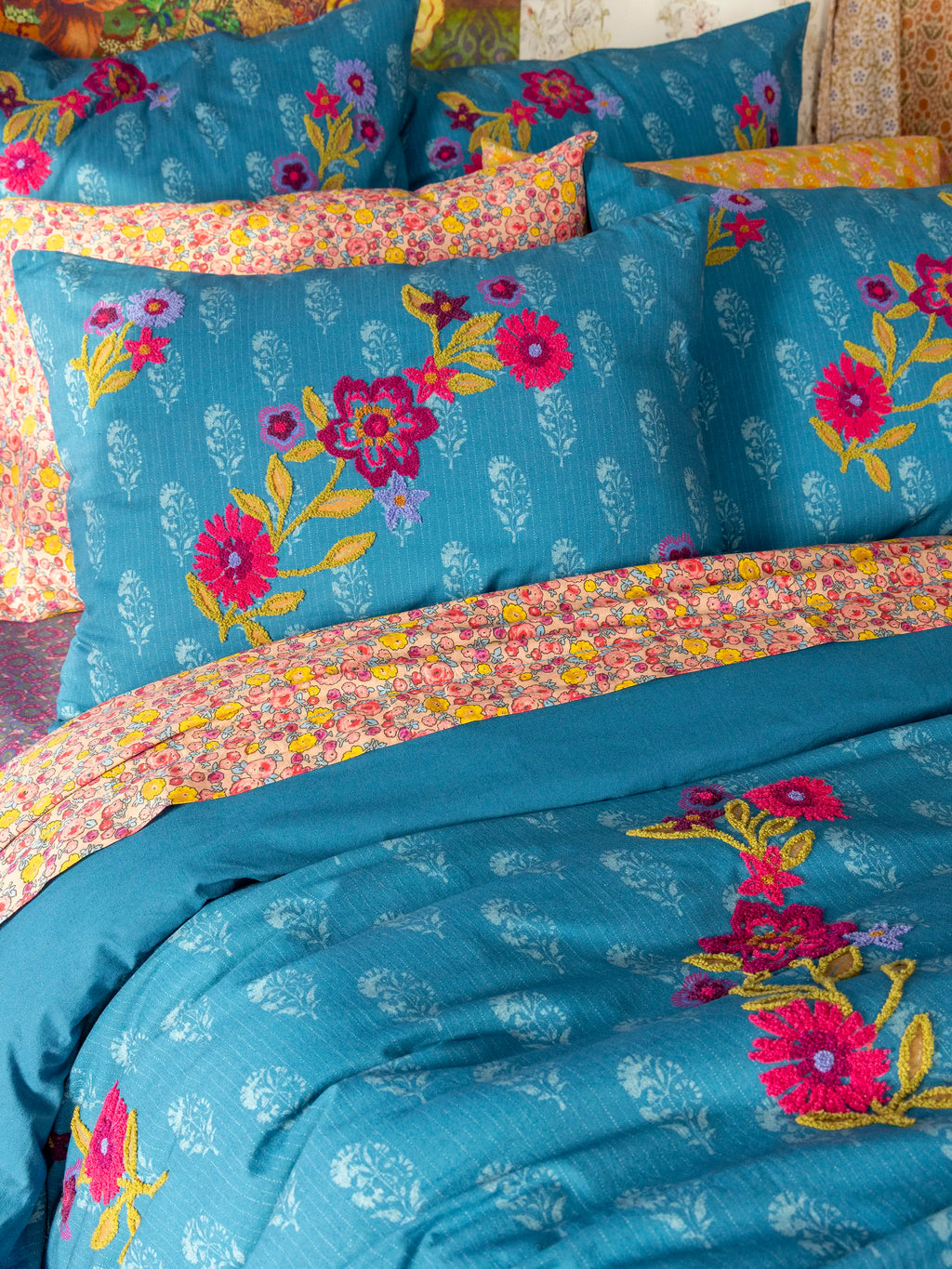 Catalina Cotton Euro Sham - Block Stamp Indigo