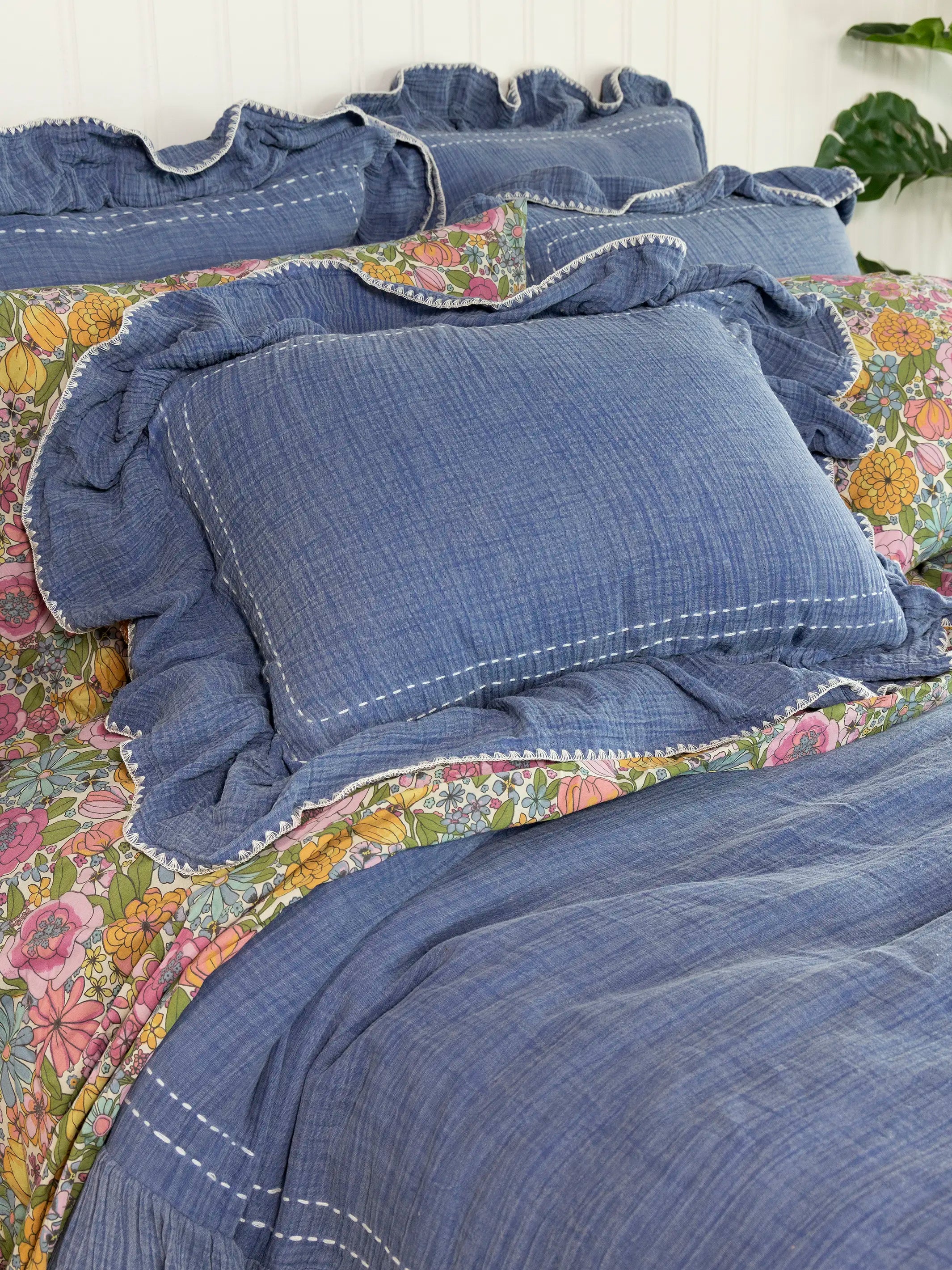 Cotton Ruffle Shams, Set of 2 - Vintage Blue