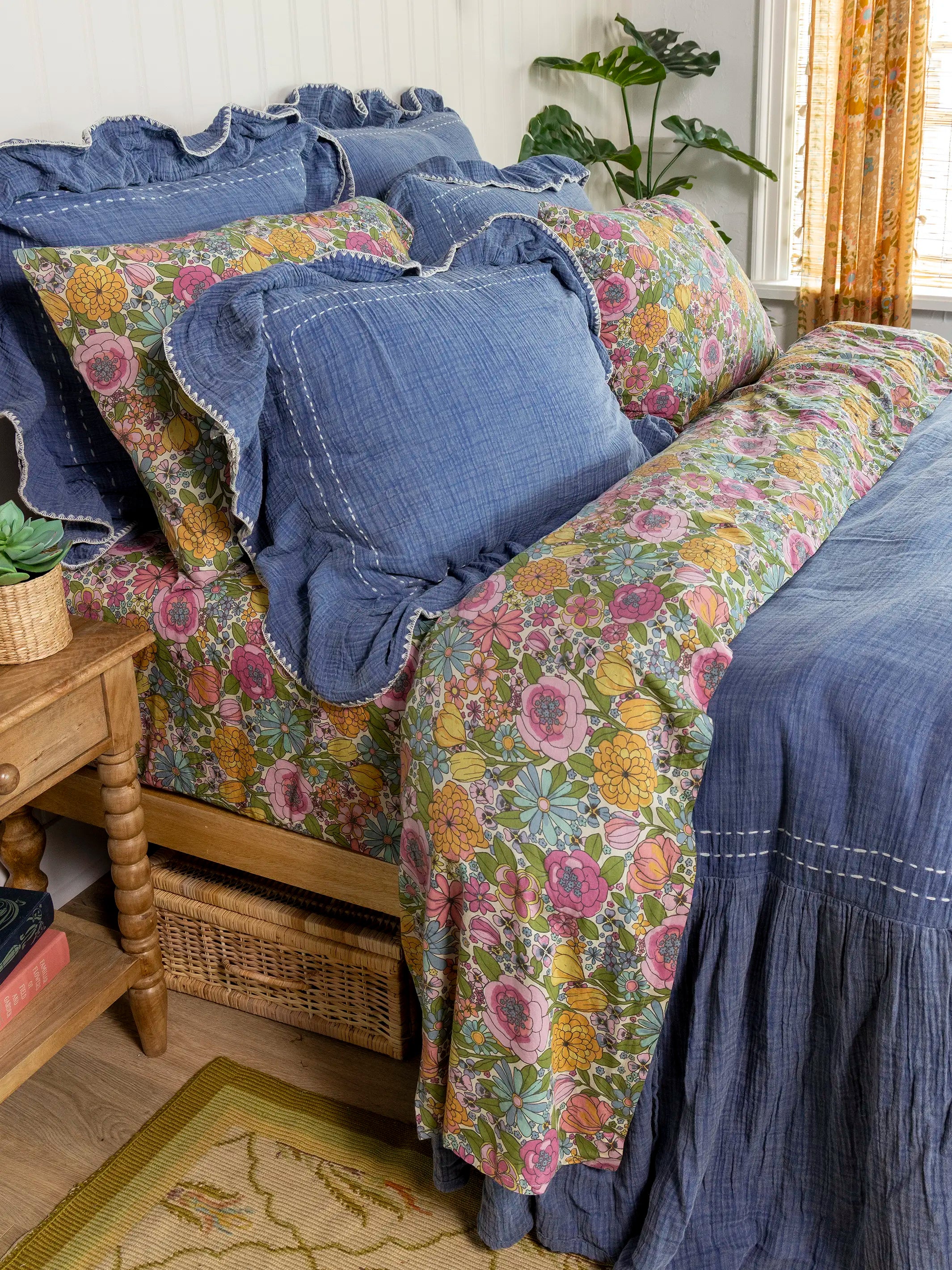 Cotton Ruffle Duvet Cover - Vintage Blue