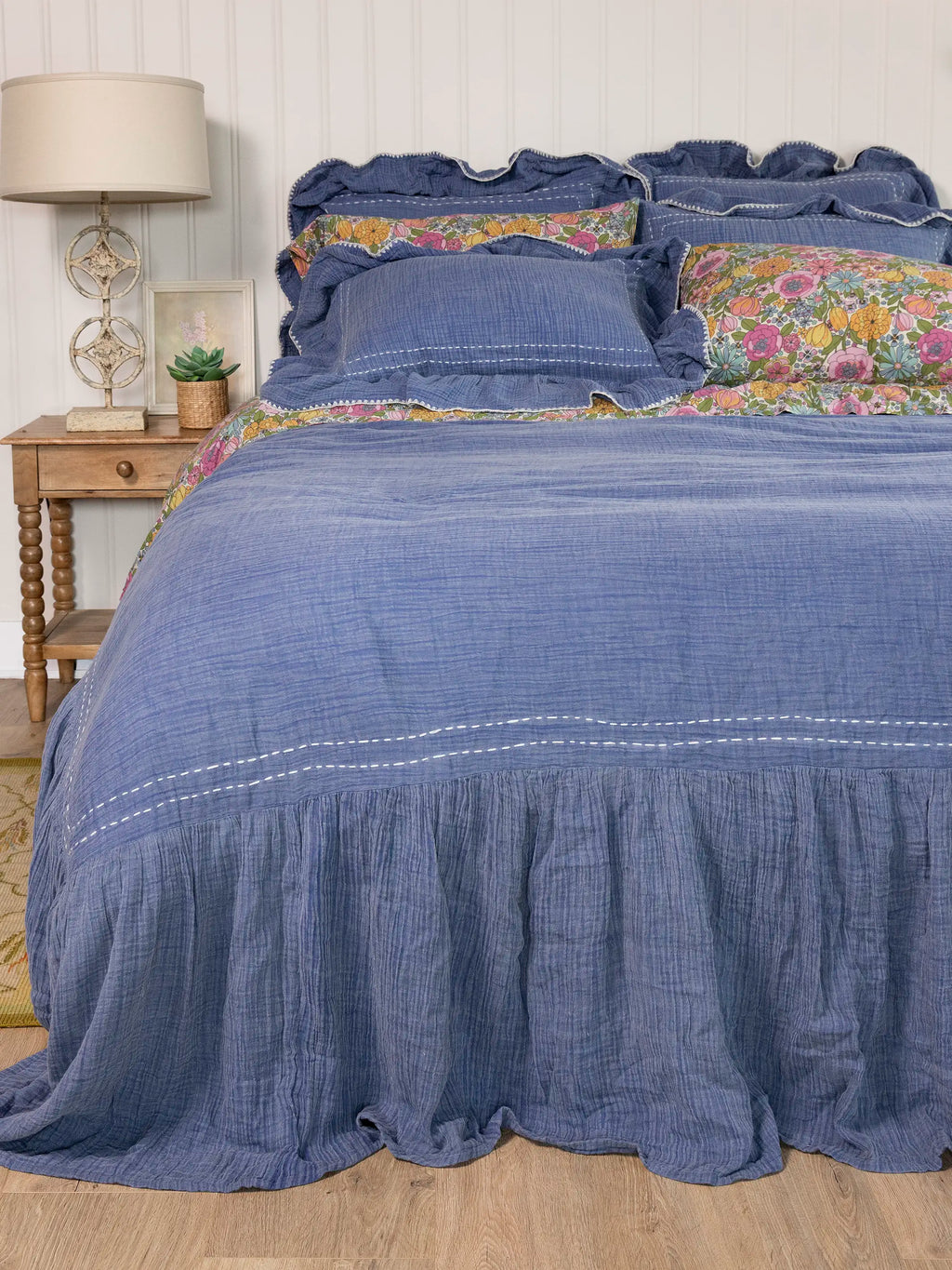 Cotton Ruffle Shams, Set of 2 - Vintage Blue