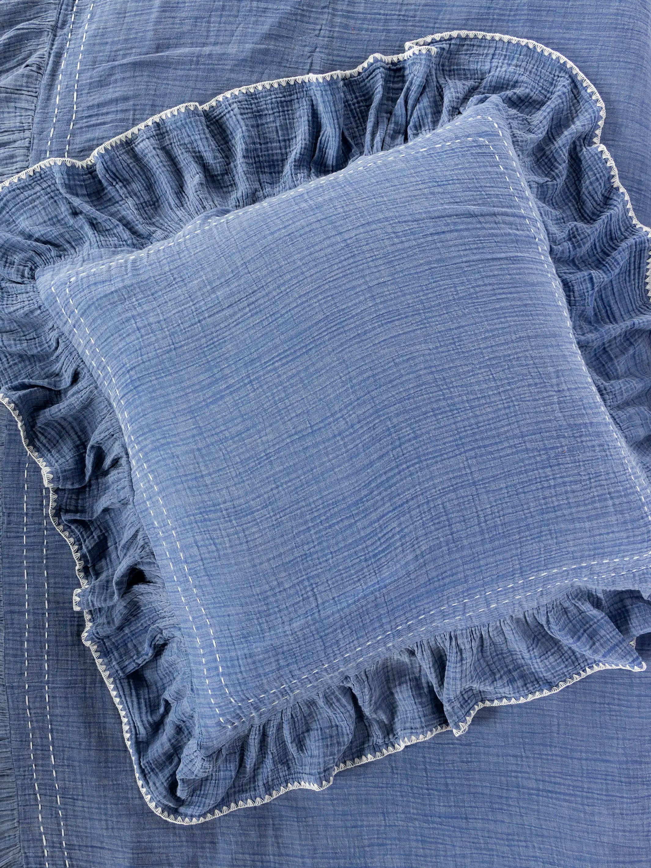 Cotton Ruffle Euro Sham - Vintage Blue