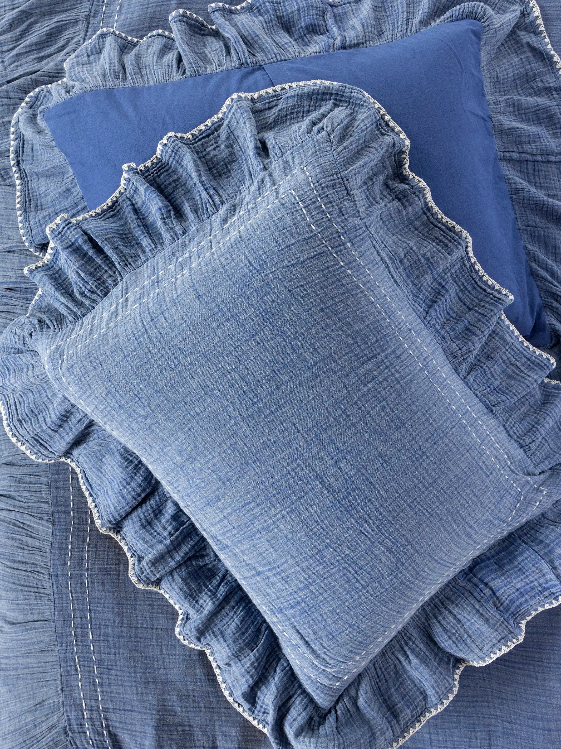 Cotton Ruffle Shams, Set of 2 - Vintage Blue