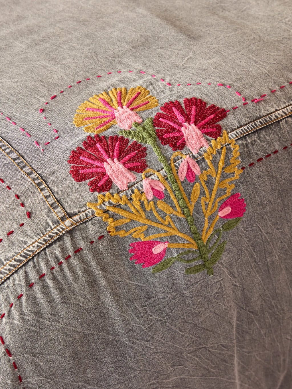 Embroidered Denim Shams, Set of 2 - Light Grey
