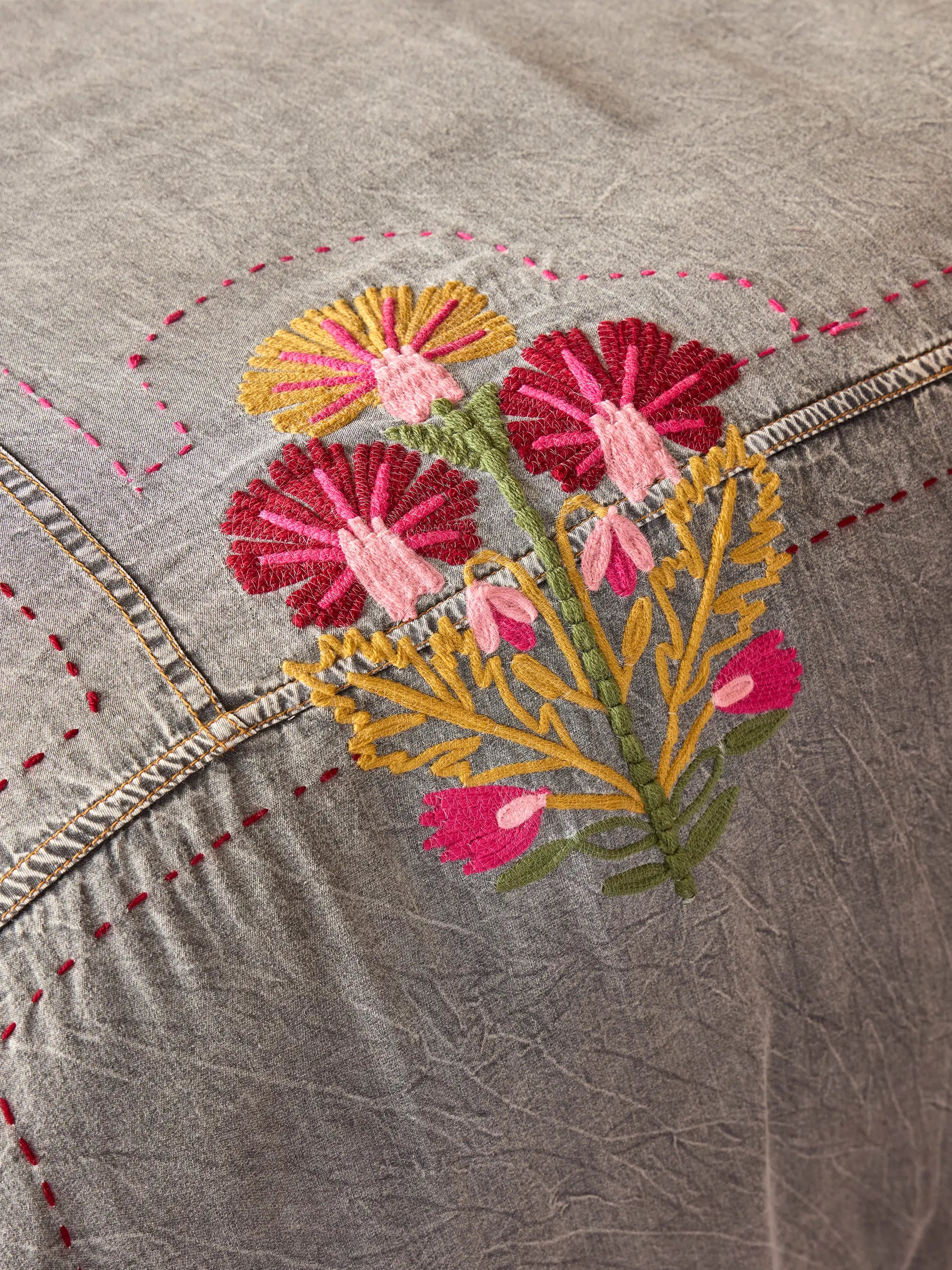 Embroidered Denim Shams, Set of 2 - Light Grey