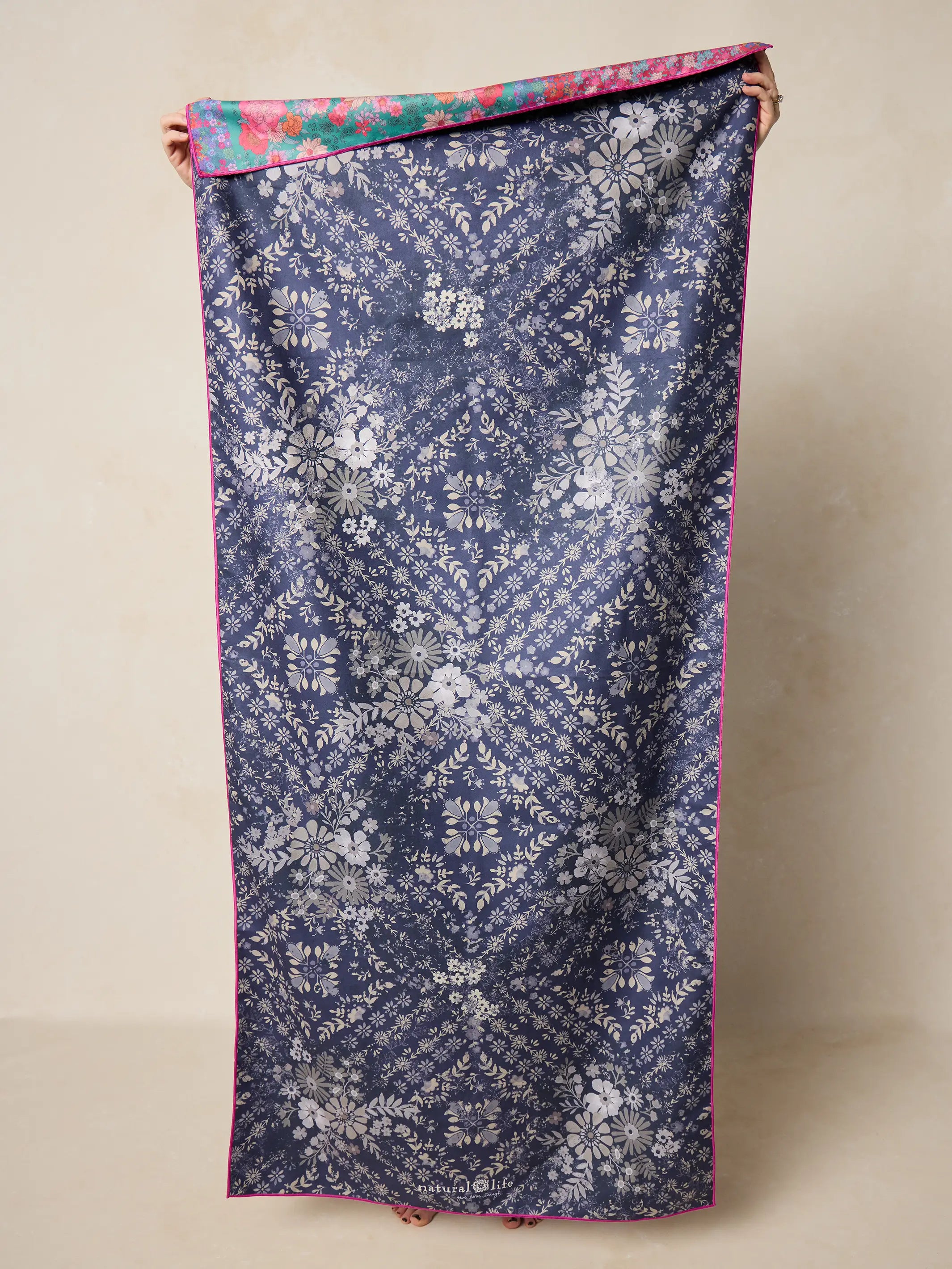 Double-Sided Microfiber Beach Towel - Diamond Bandana Navy