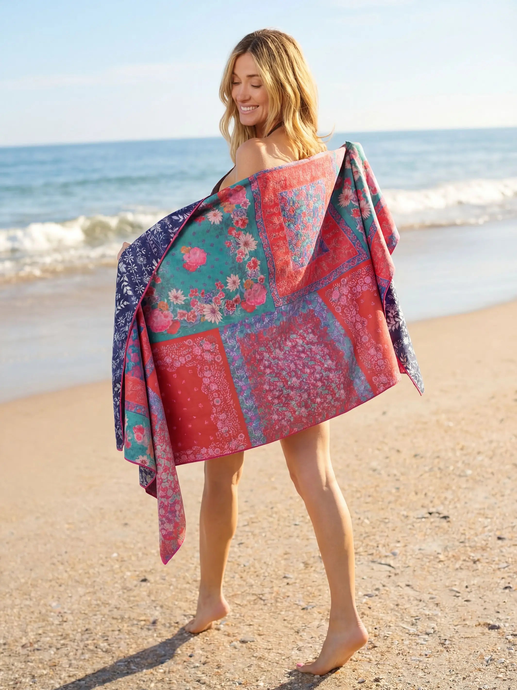 Double-Sided Microfiber Beach Towel - Diamond Bandana Navy