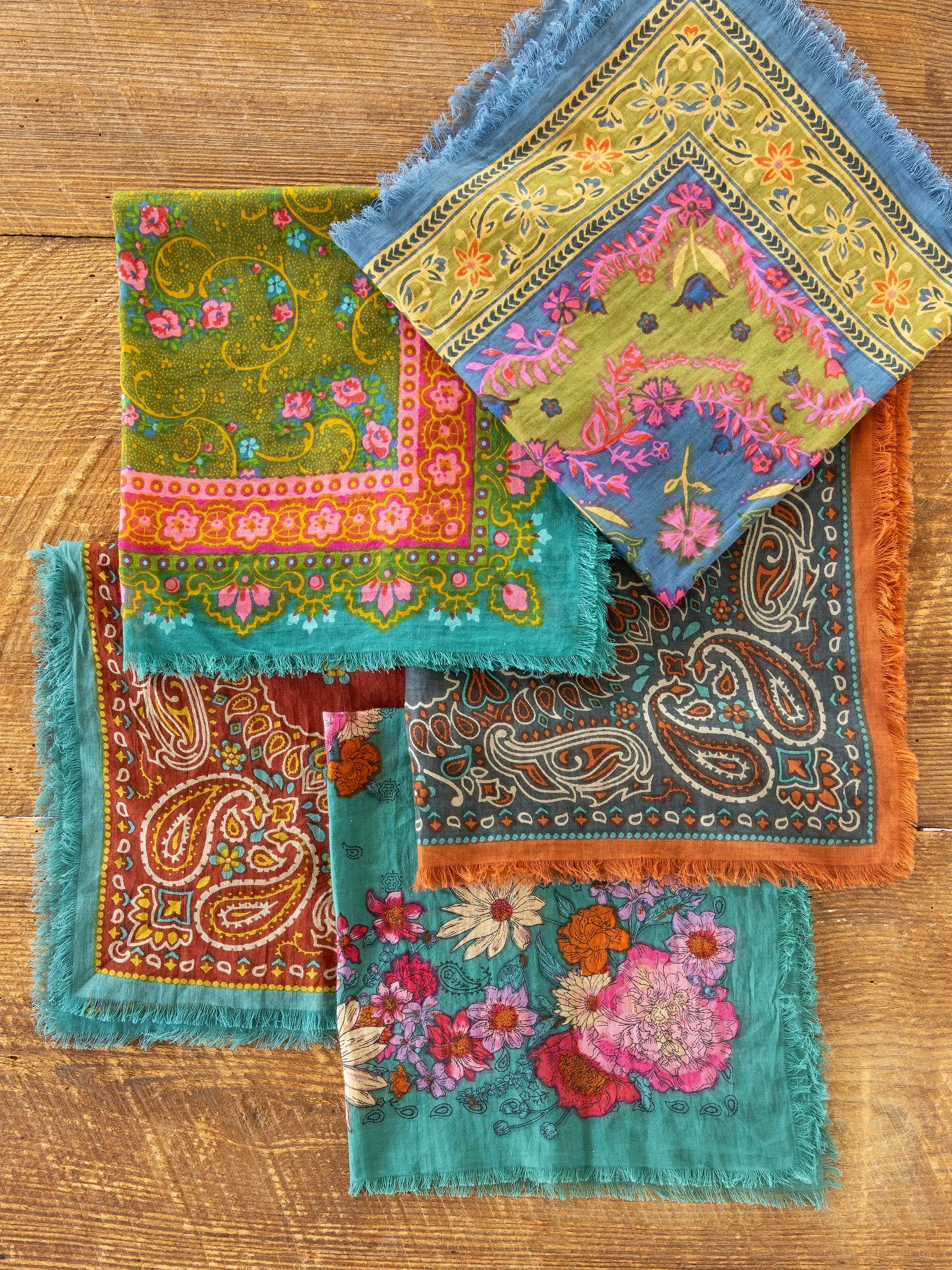 Printed Cotton Bandana - Teal Filigree Scarf