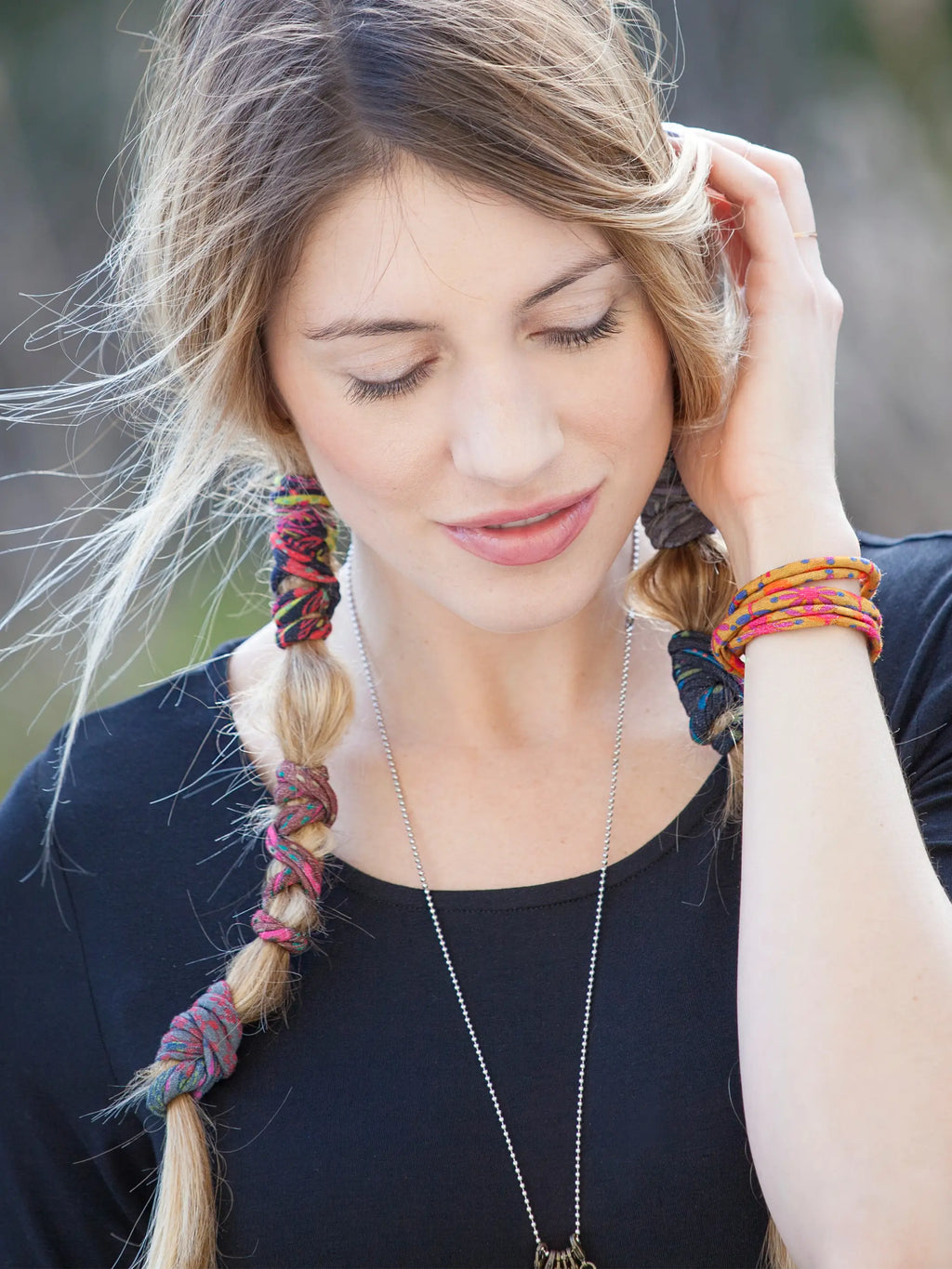 Boho Bands Hair Ties, Set of 3 - Cream Floral