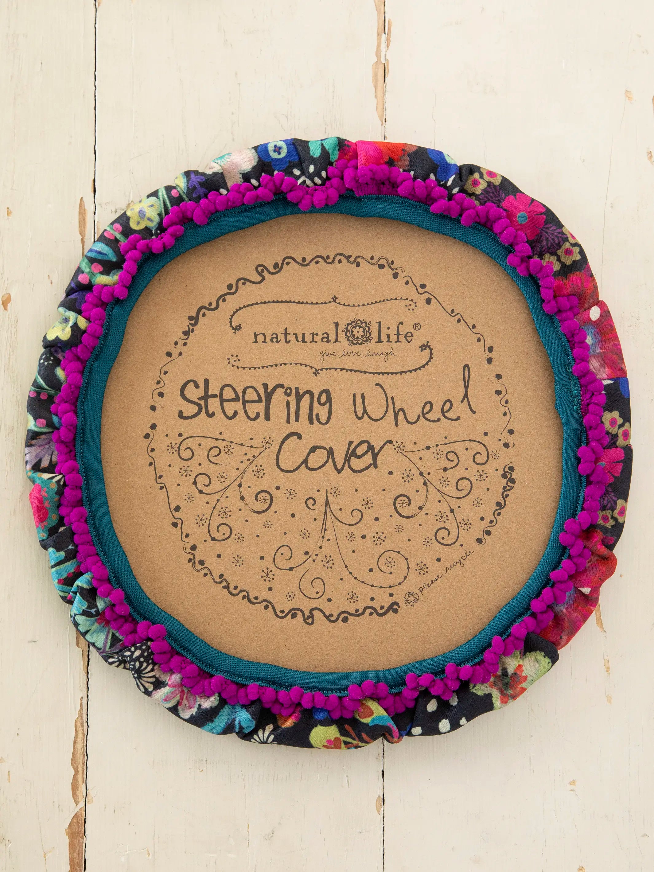 Steering Wheel Cover, 15" - Black Floral