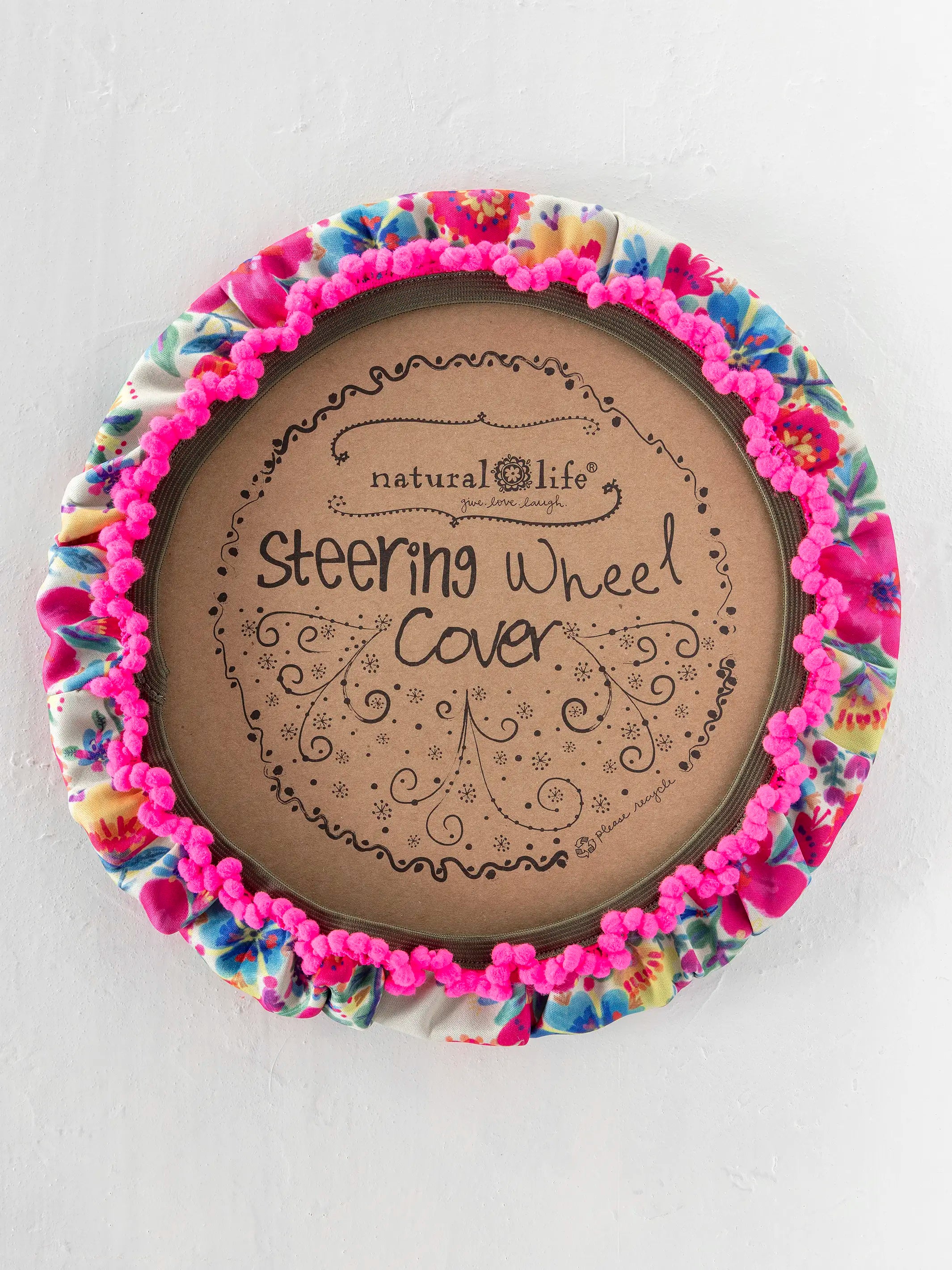 Steering Wheel Cover, 15" - Pink Floral